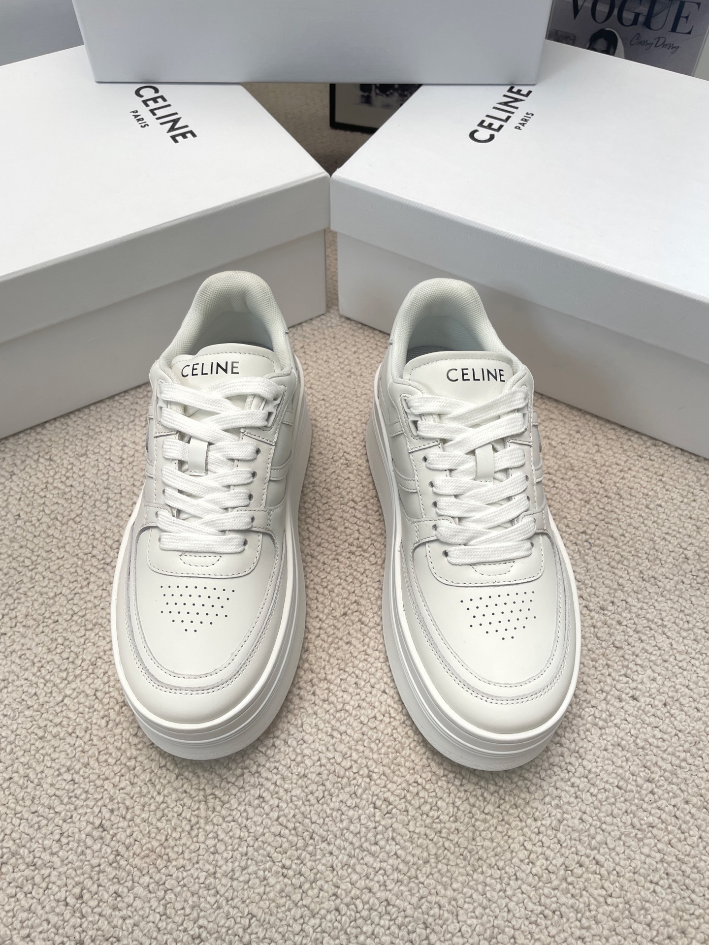 Celine Thick-soled Height-increasing White Sneakers