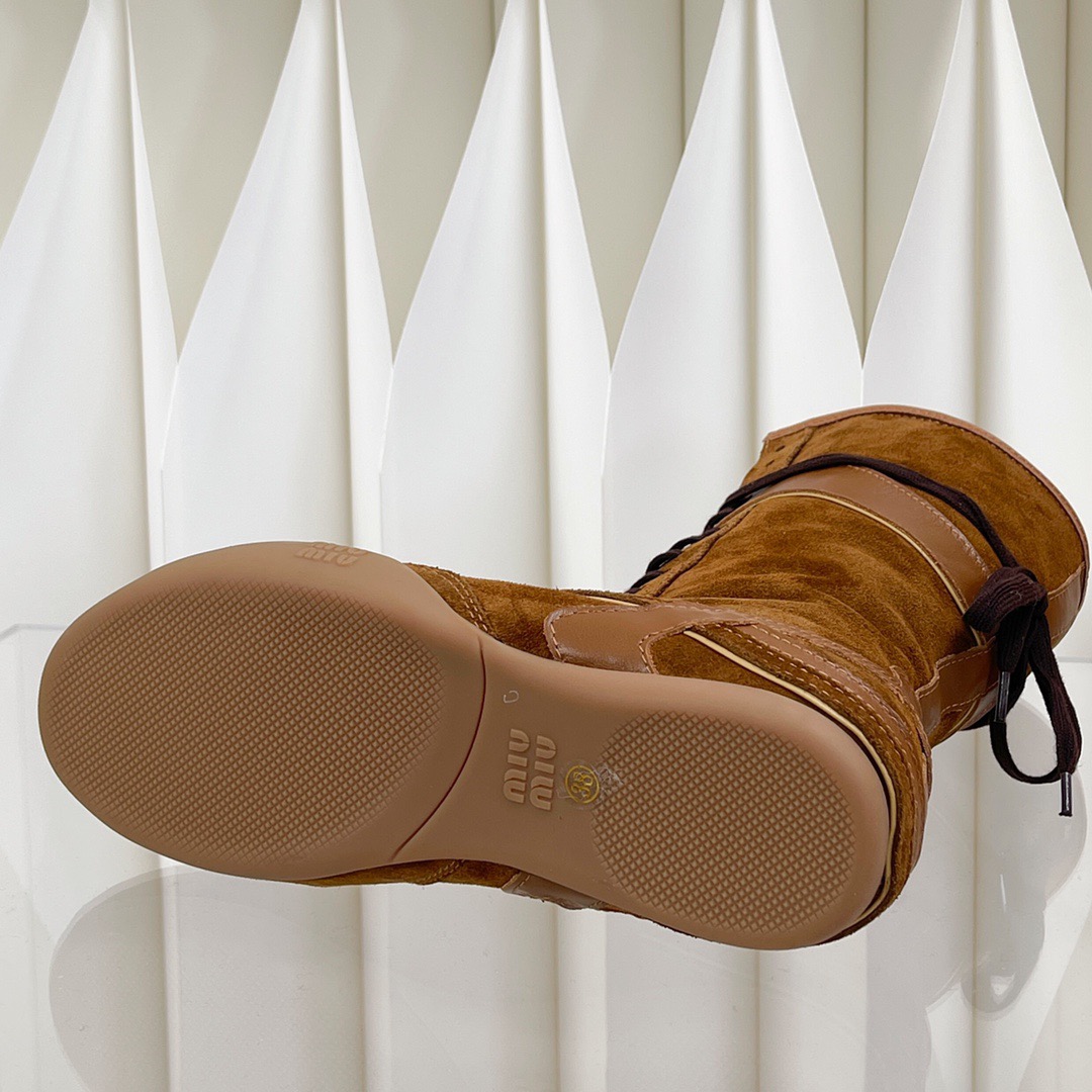 Miu Miu Deerskin Mid-calf Wool Lace-up Martin Boots