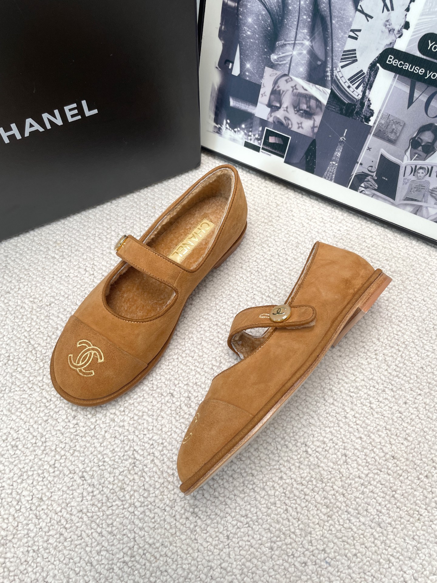 Chanel Teddy Furry Mary Jane Flat Wool Ballet Flats