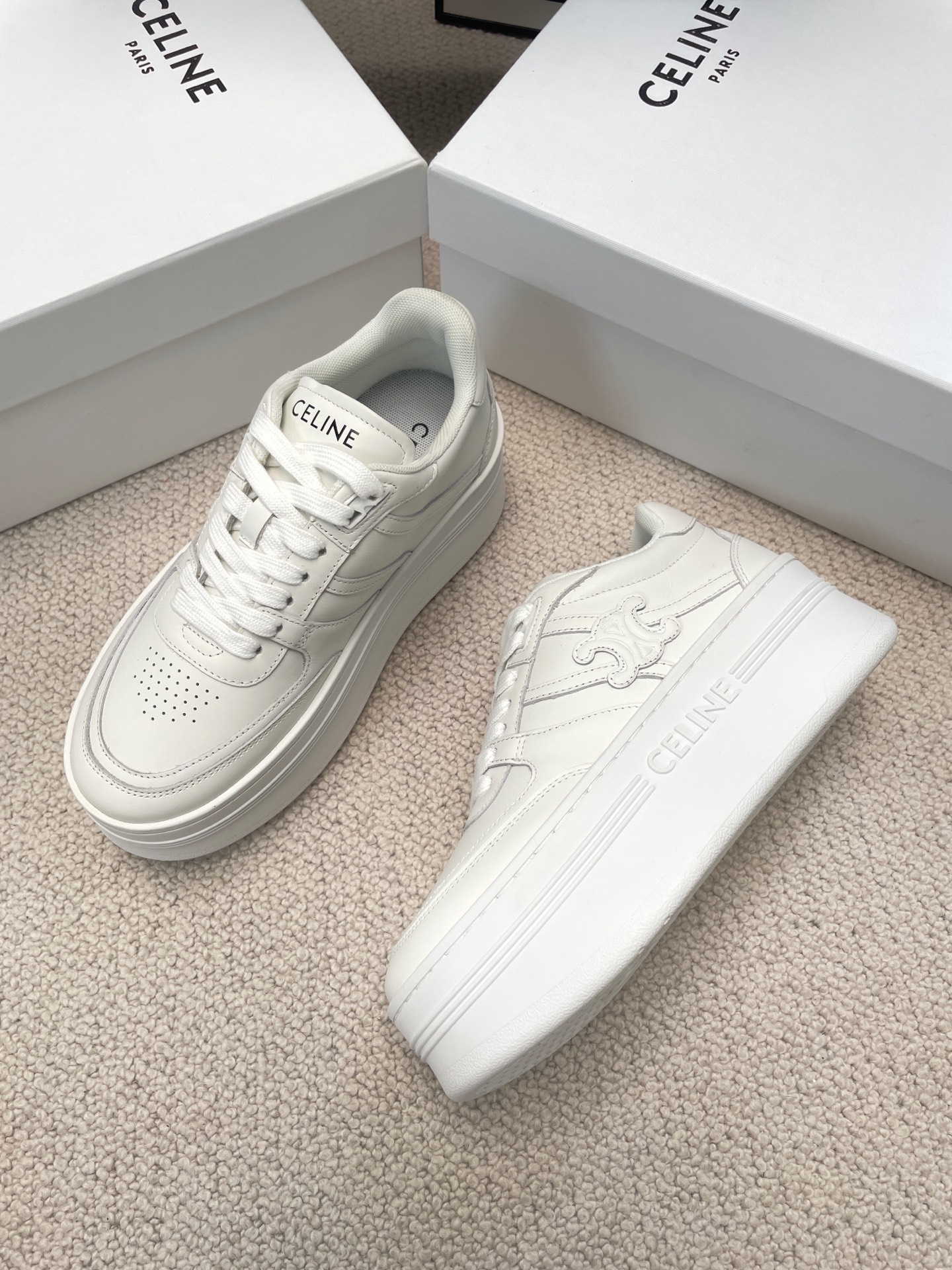 Celine Thick-soled Height-increasing White Sneakers