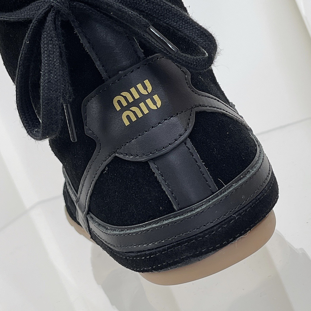 Miu Miu Deerskin Mid-calf Wool Lace-up Martin Boots