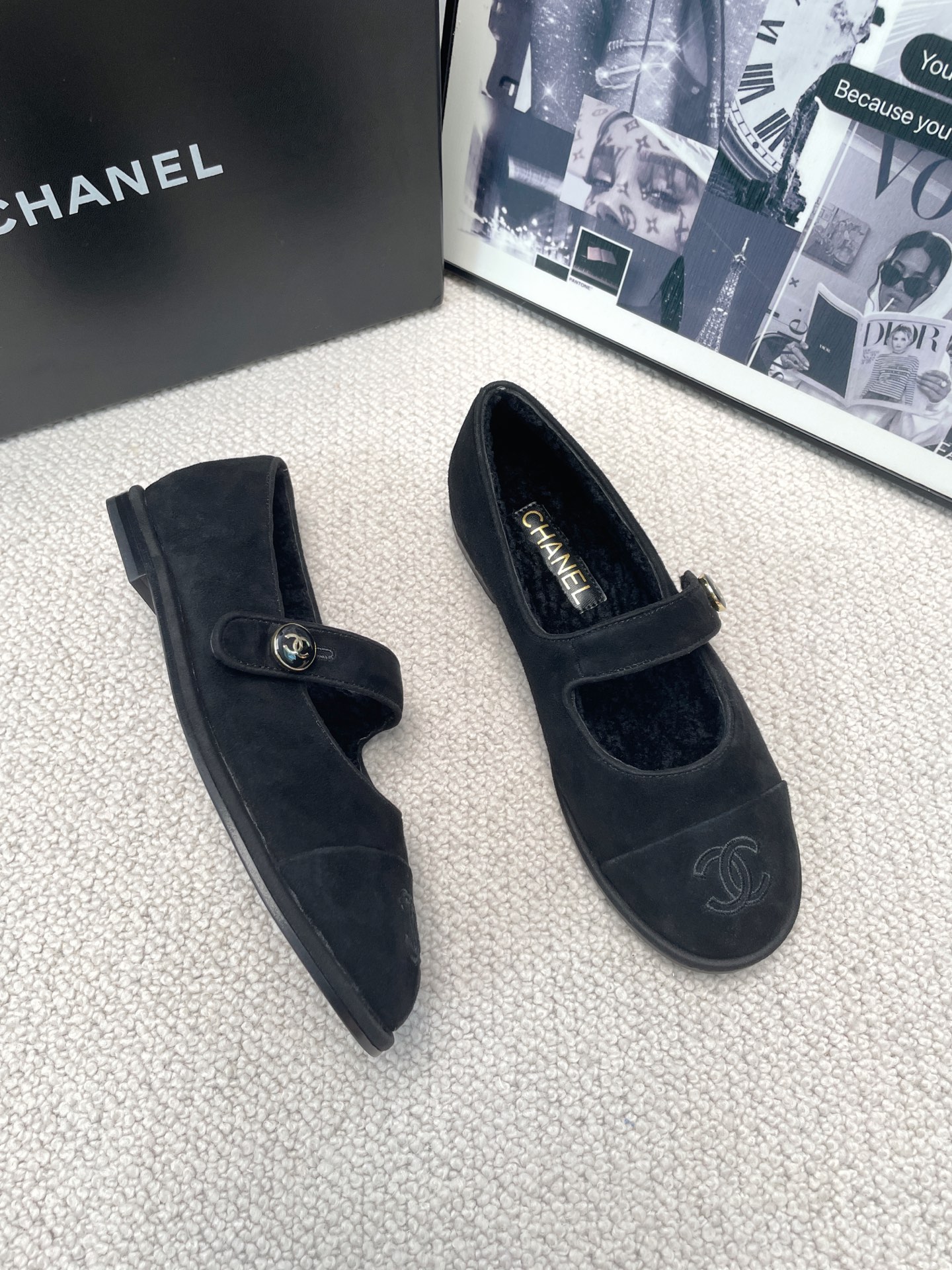 Chanel Teddy Furry Mary Jane Flat Wool Ballet Flats