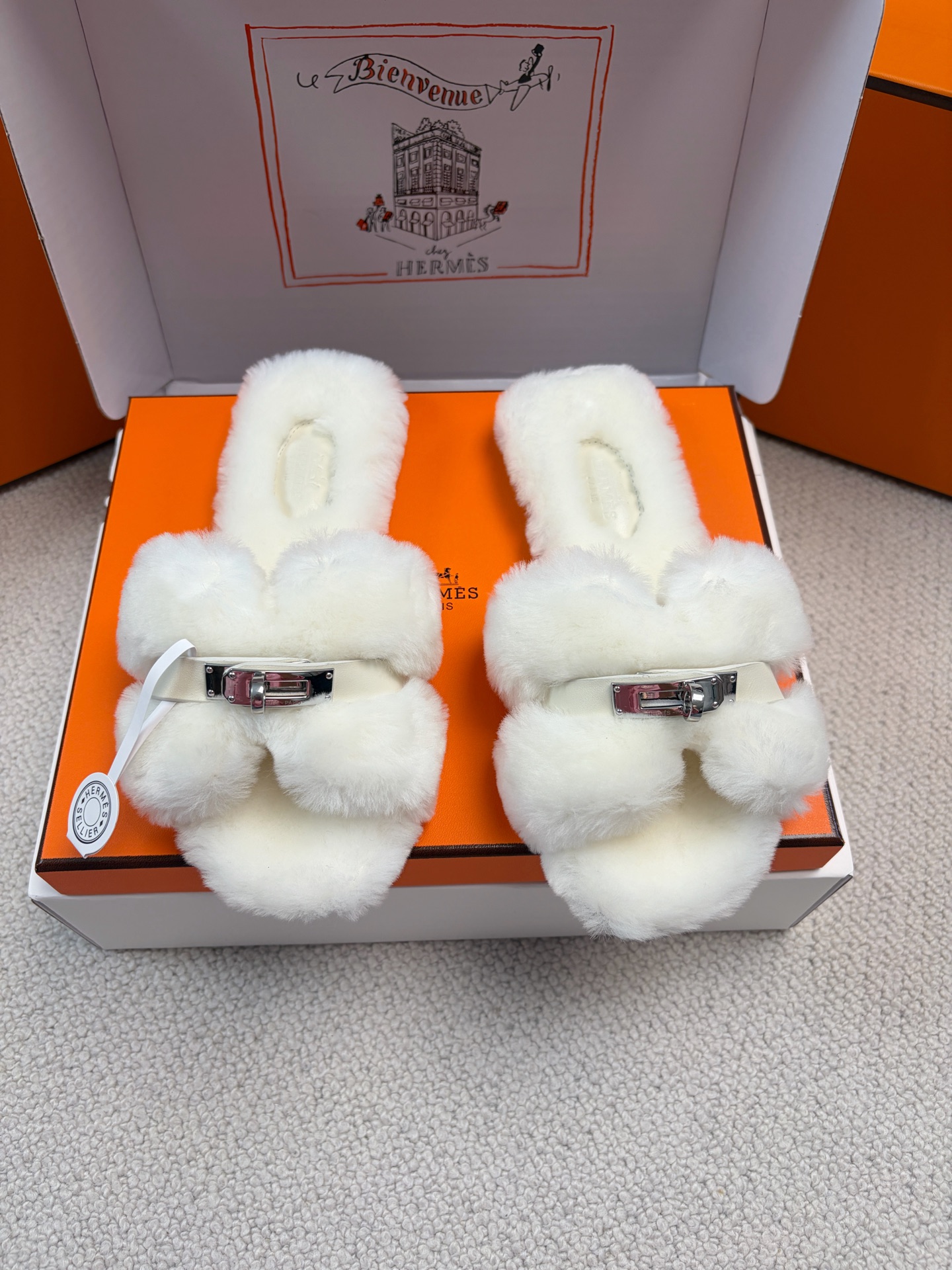 Hermès furry slippers