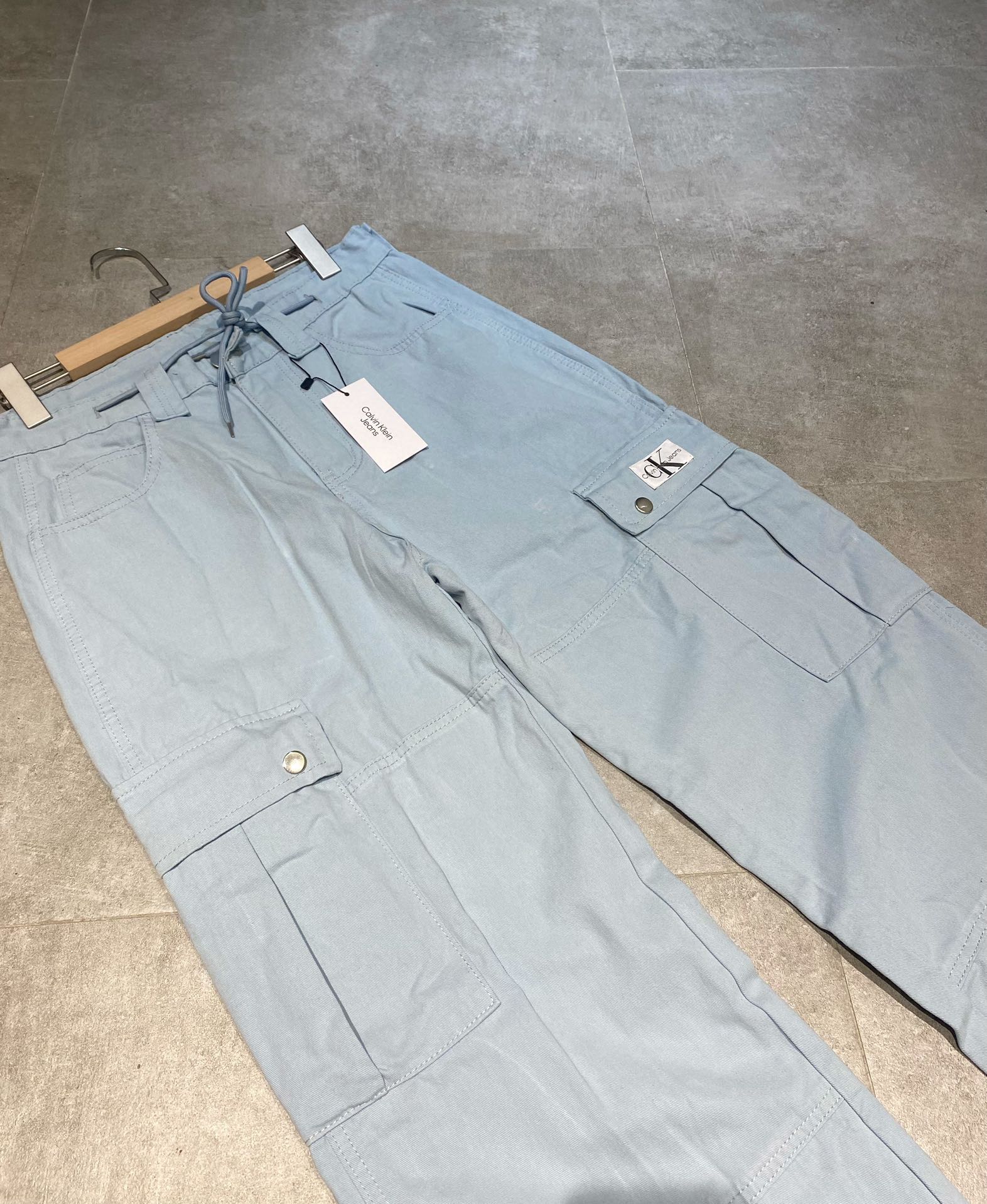 Calvin Klein Light Blue Embroidered Logo Cargo Pants