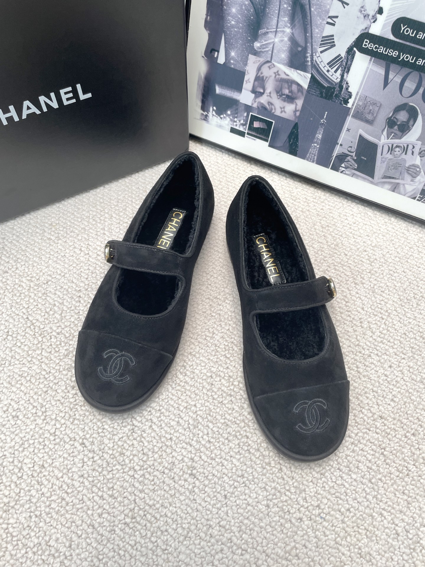 Chanel Teddy Furry Mary Jane Flat Wool Ballet Flats