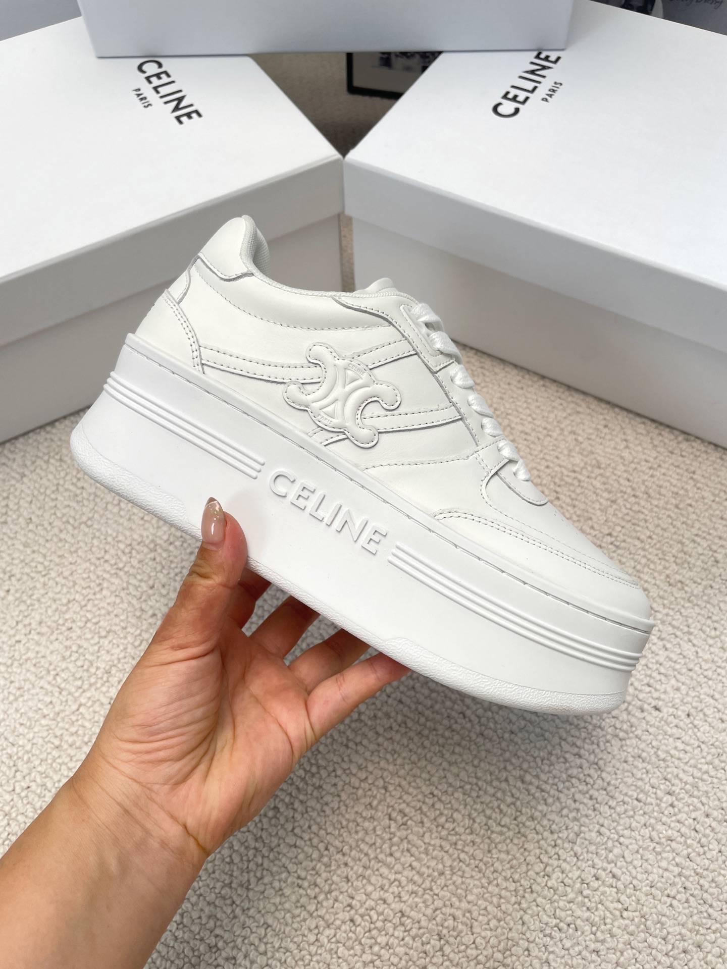 Celine Thick-soled Height-increasing White Sneakers