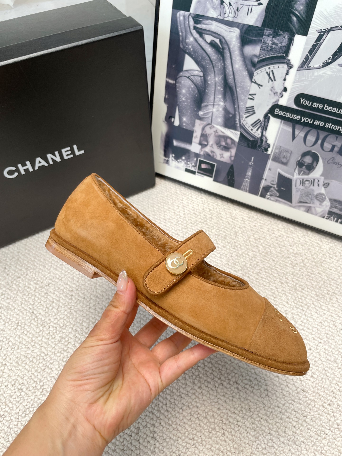 Chanel Teddy Furry Mary Jane Flat Wool Ballet Flats