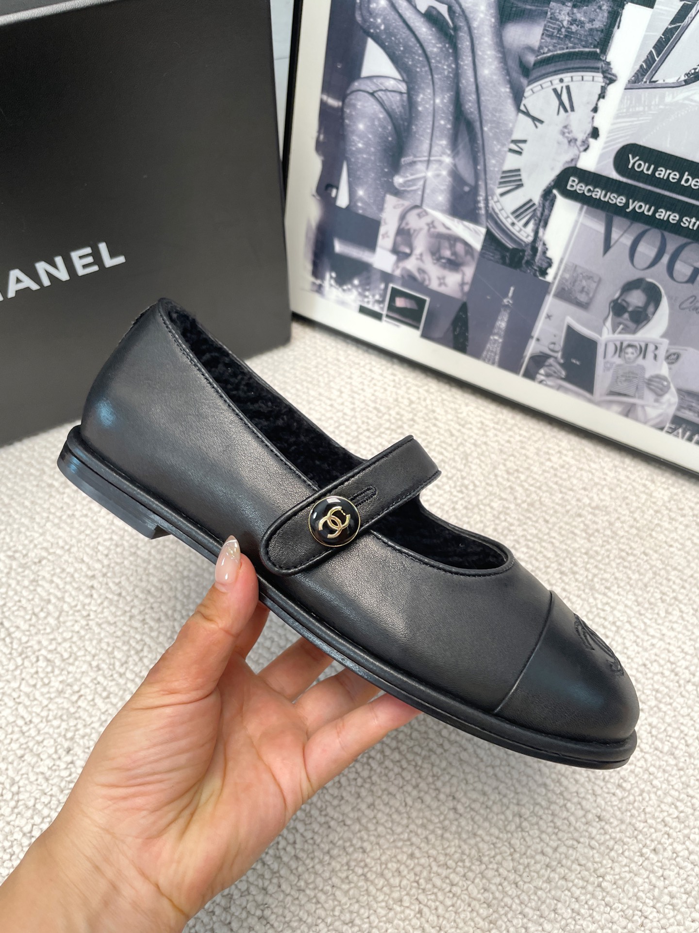 Chanel Teddy Furry Mary Jane Flat Wool Ballet Flats