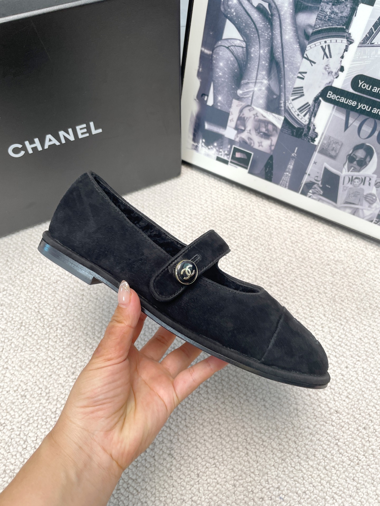 Chanel Teddy Furry Mary Jane Flat Wool Ballet Flats