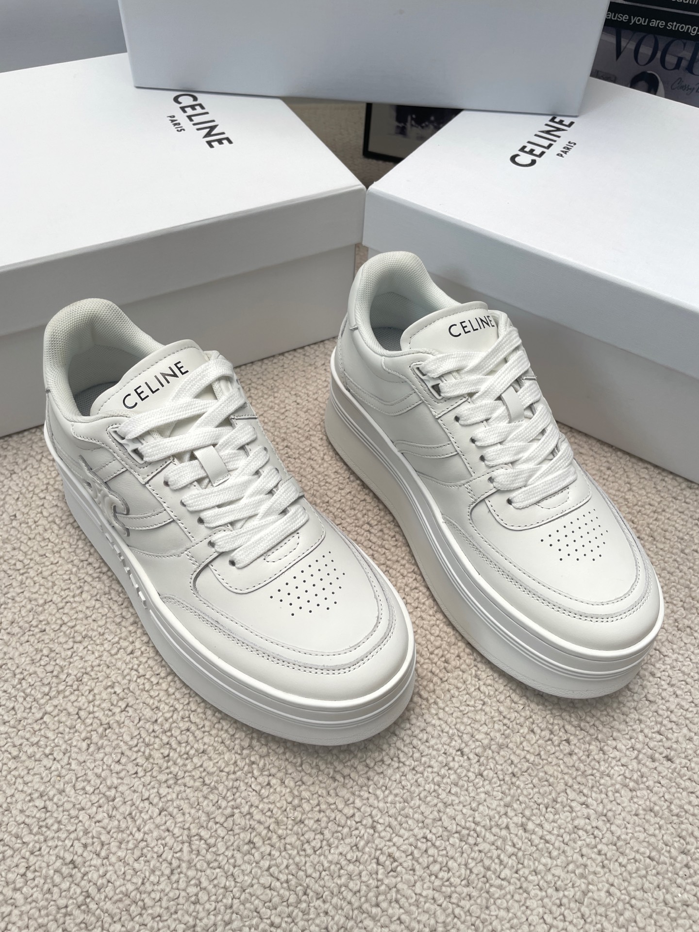 Celine Thick-soled Height-increasing White Sneakers
