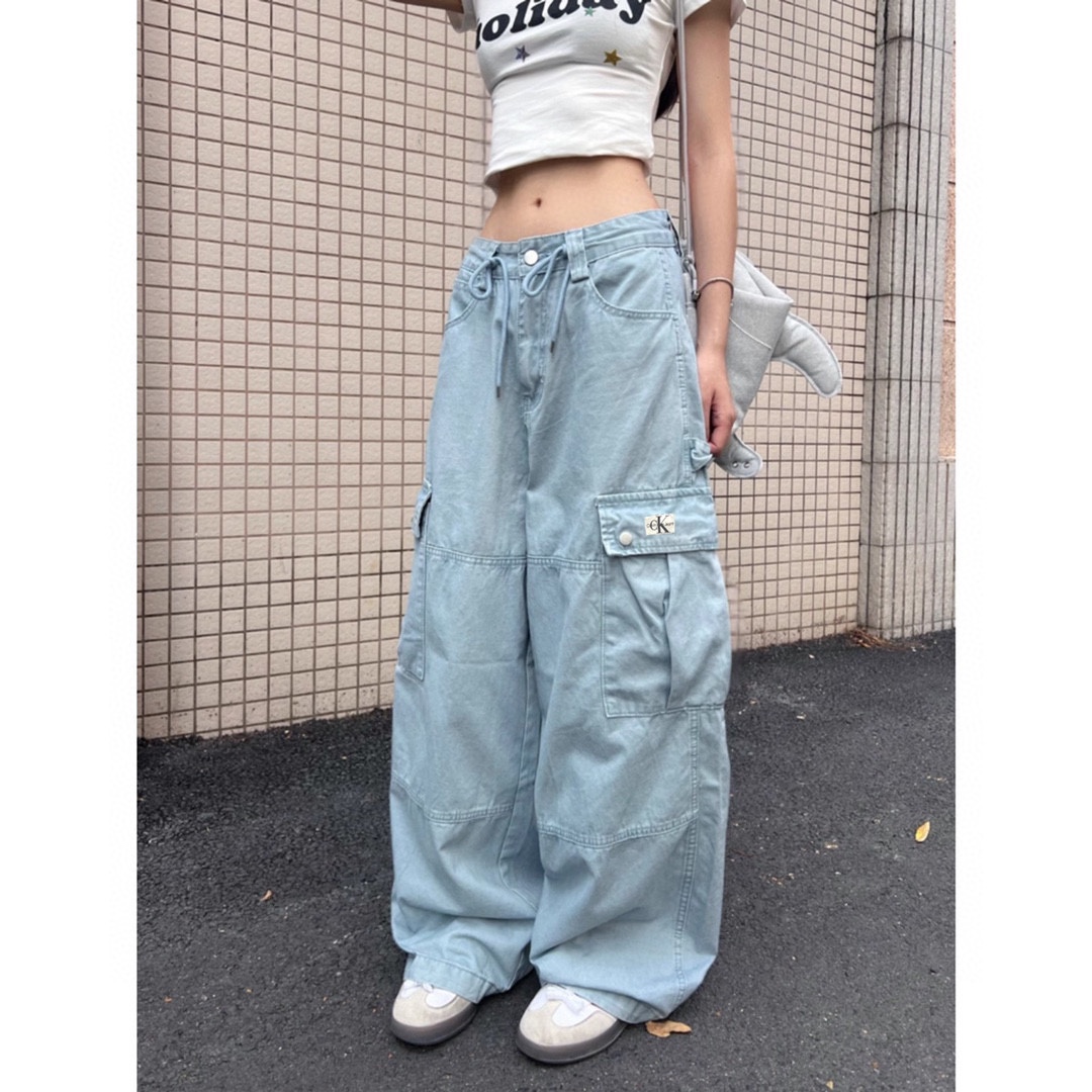 Calvin Klein Light Blue Embroidered Logo Cargo Pants