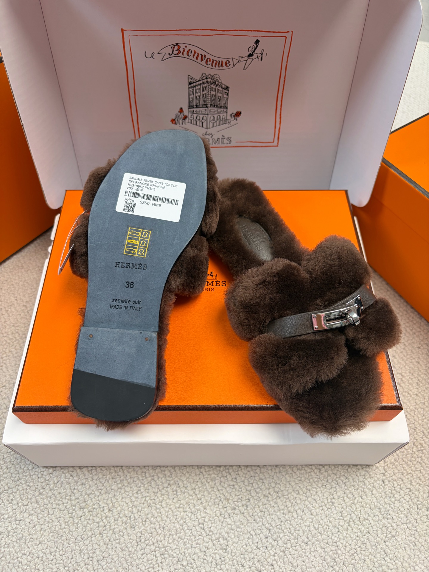 Hermès furry slippers