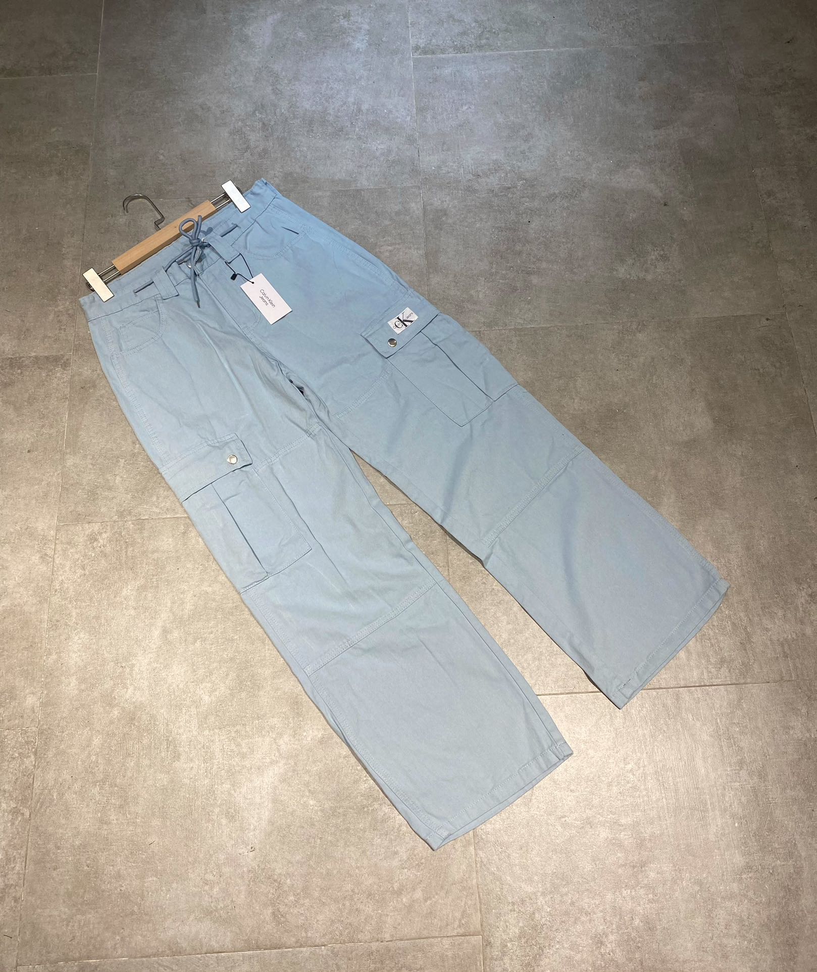 Calvin Klein Light Blue Embroidered Logo Cargo Pants