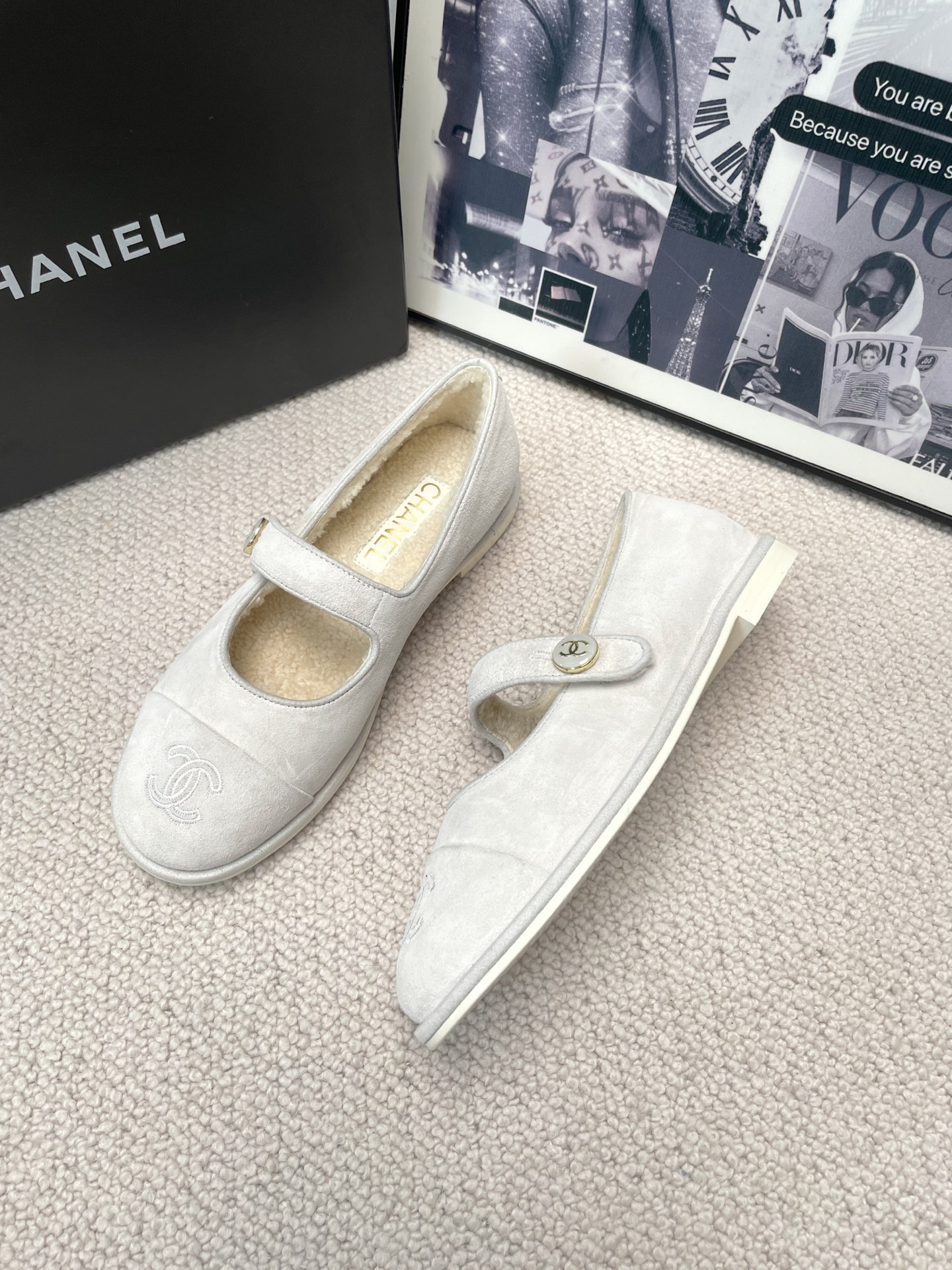 Chanel Teddy Furry Mary Jane Flat Wool Ballet Flats