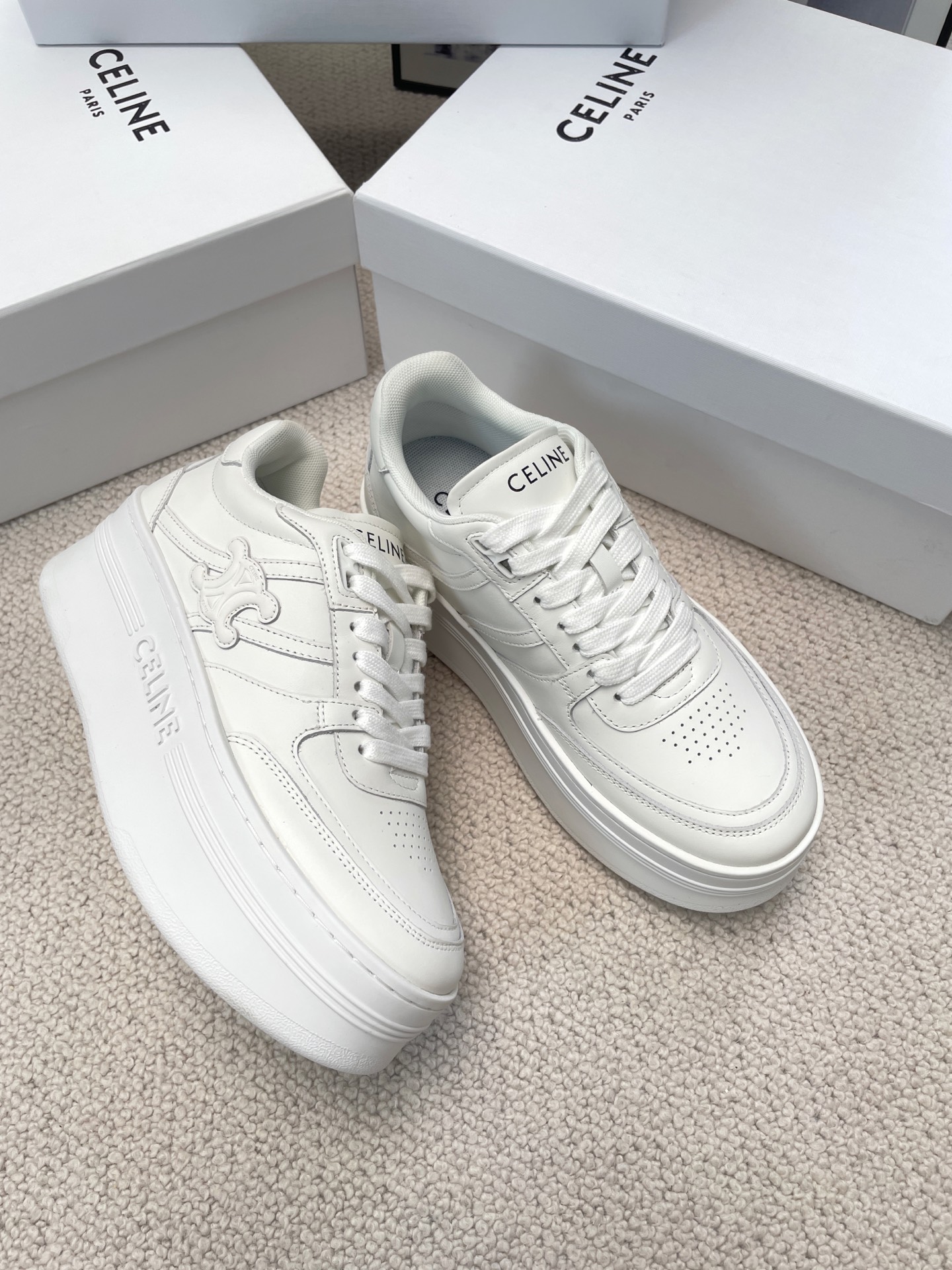 Celine Thick-soled Height-increasing White Sneakers