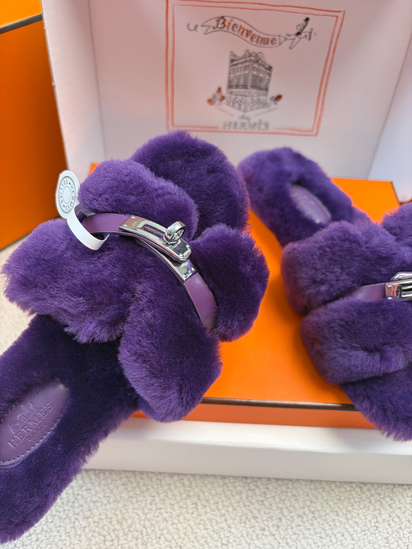 Hermès furry slippers