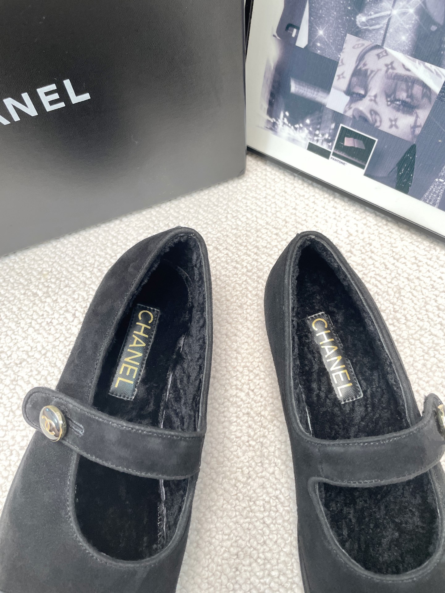 Chanel Teddy Furry Mary Jane Flat Wool Ballet Flats