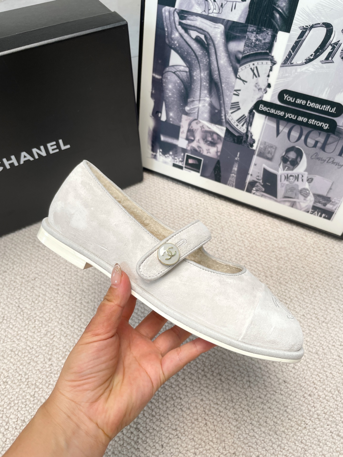 Chanel Teddy Furry Mary Jane Flat Wool Ballet Flats