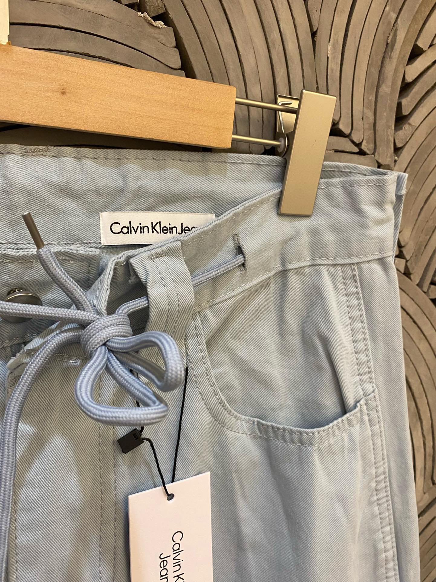 Calvin Klein Light Blue Embroidered Logo Cargo Pants