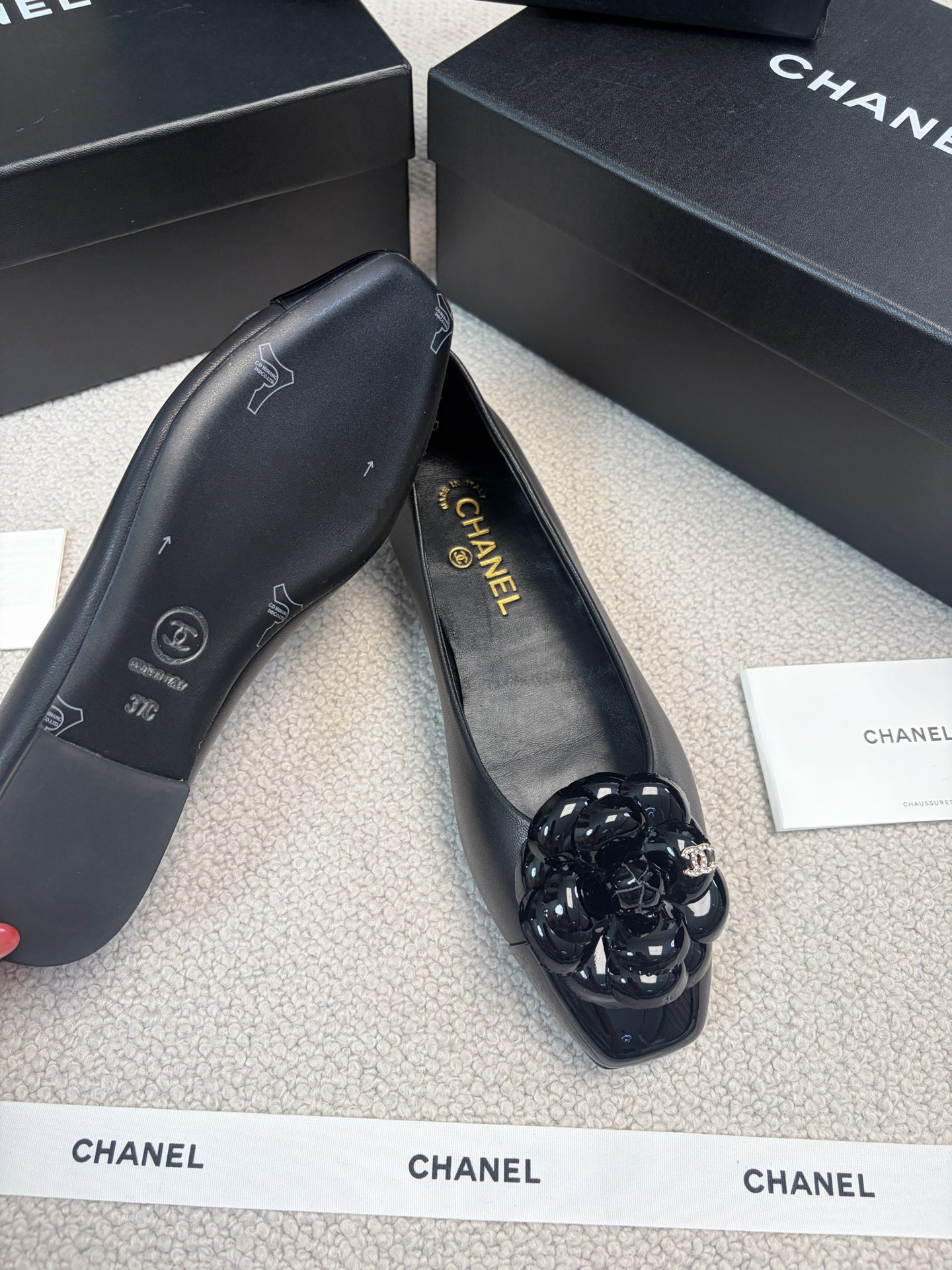 CHANEL Mary Jane Shoes Square Toe Camellia Flat Shoes