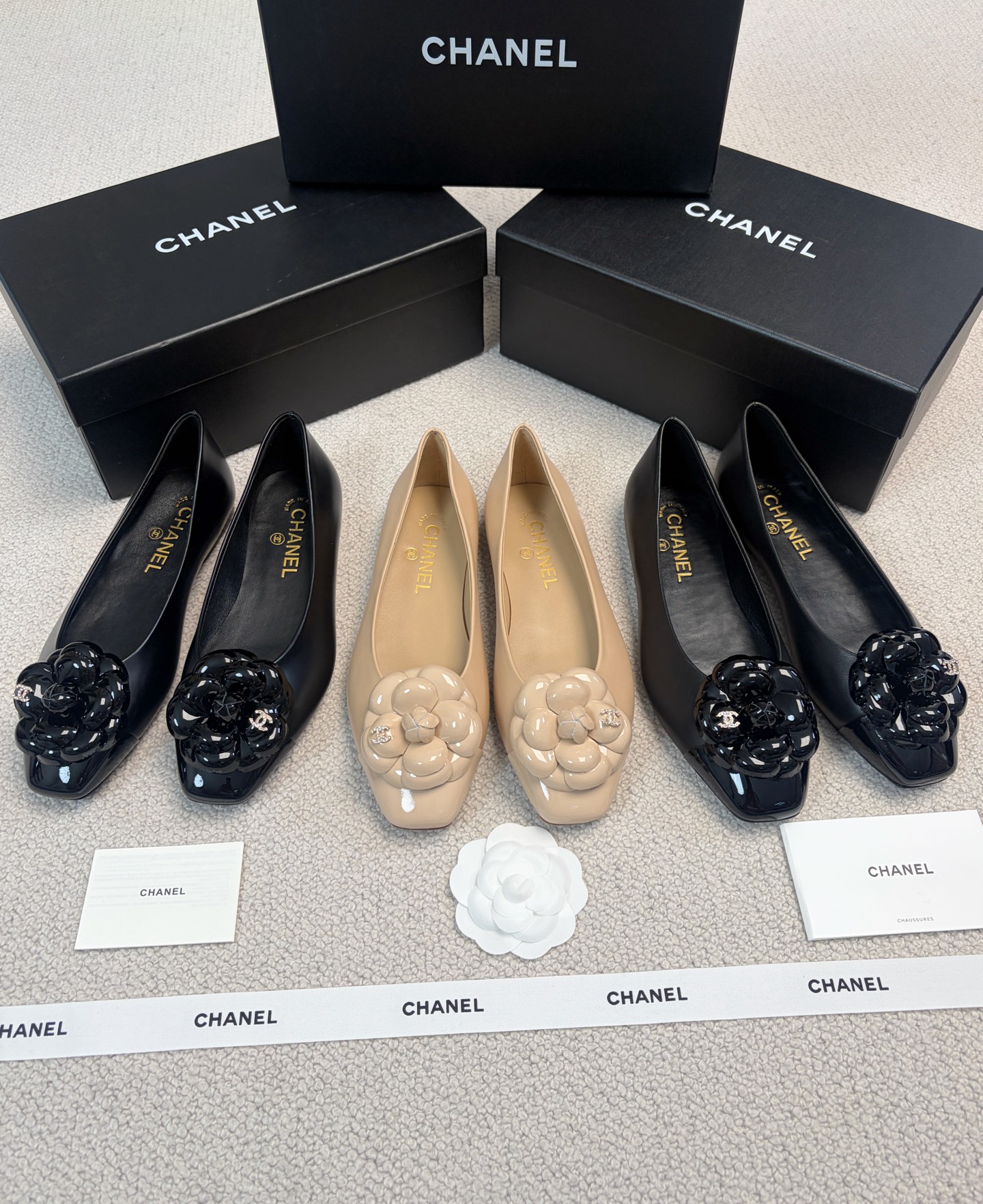 CHANEL Mary Jane Shoes Square Toe Camellia Flat Shoes