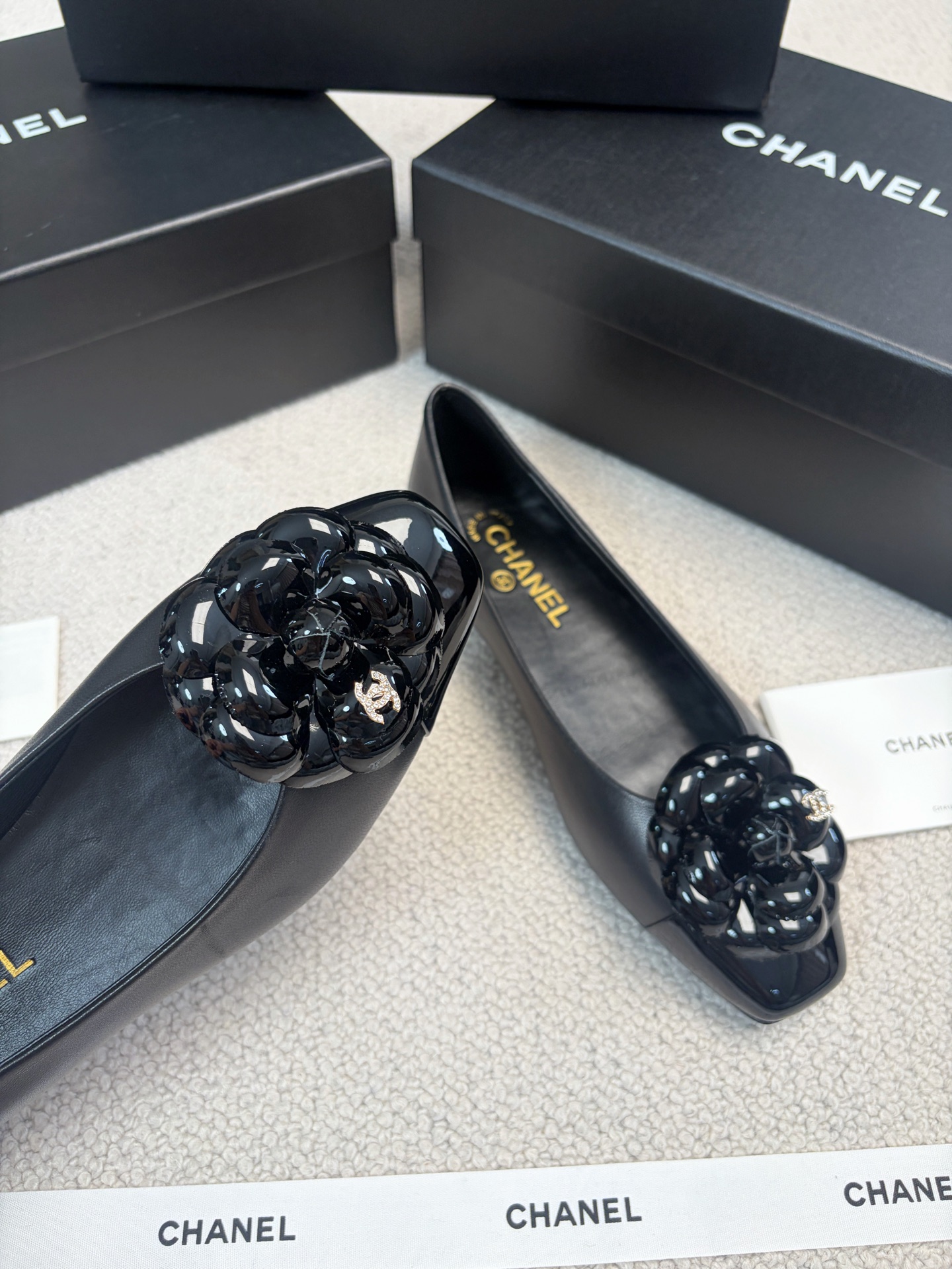 CHANEL Mary Jane Shoes Square Toe Camellia Flat Shoes
