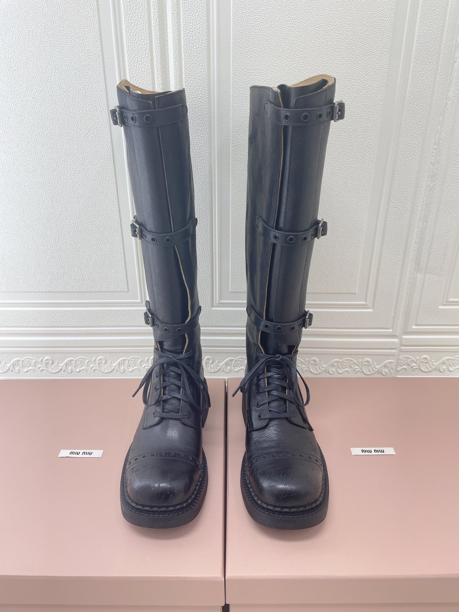 MiuMiu Autumn-Winter Runway Style Vintage Biker Boots