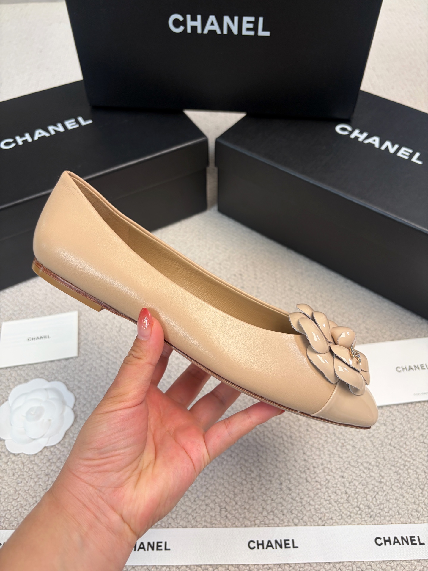 CHANEL Mary Jane Shoes Square Toe Camellia Flat Shoes