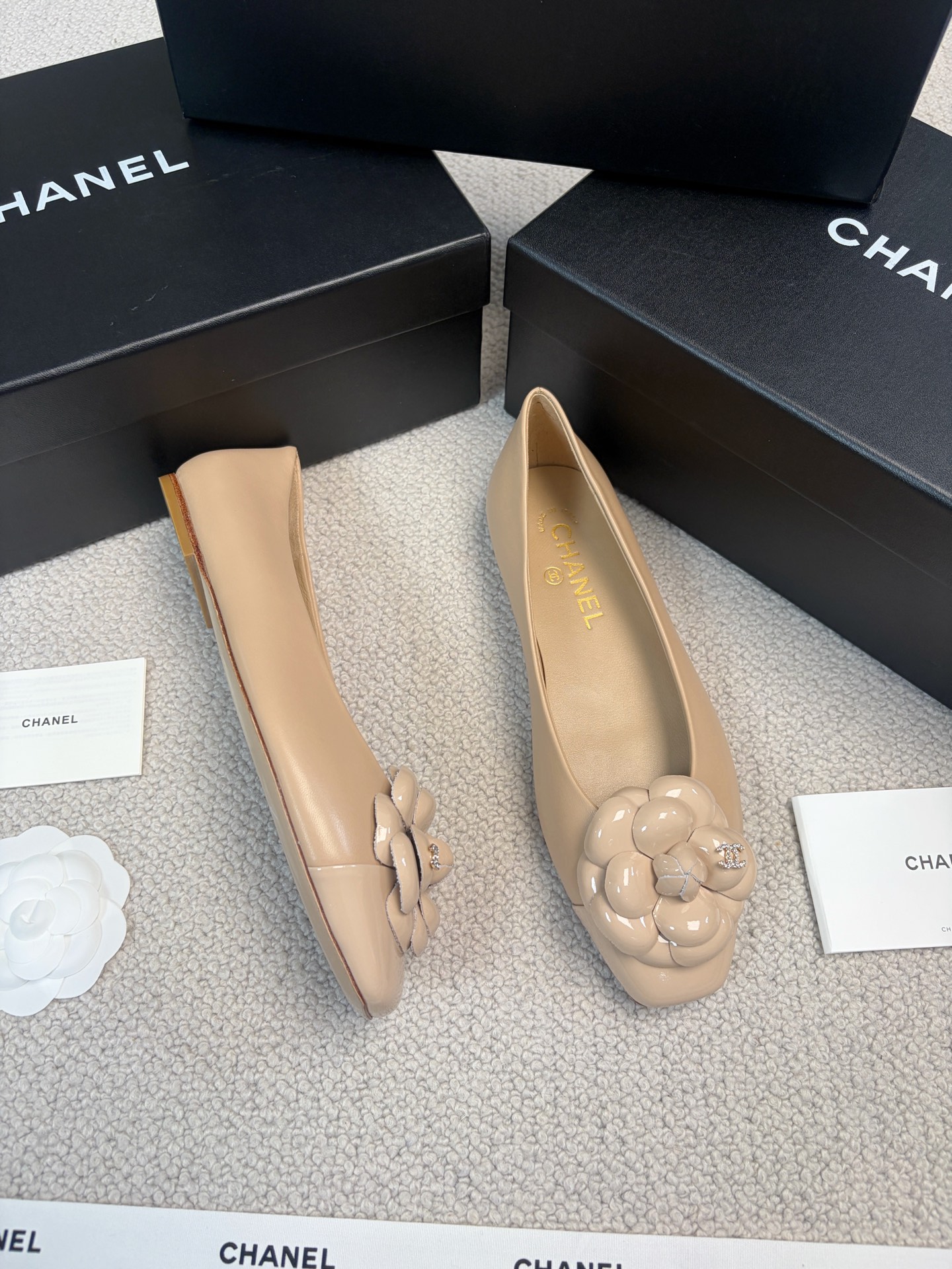 CHANEL Mary Jane Shoes Square Toe Camellia Flat Shoes