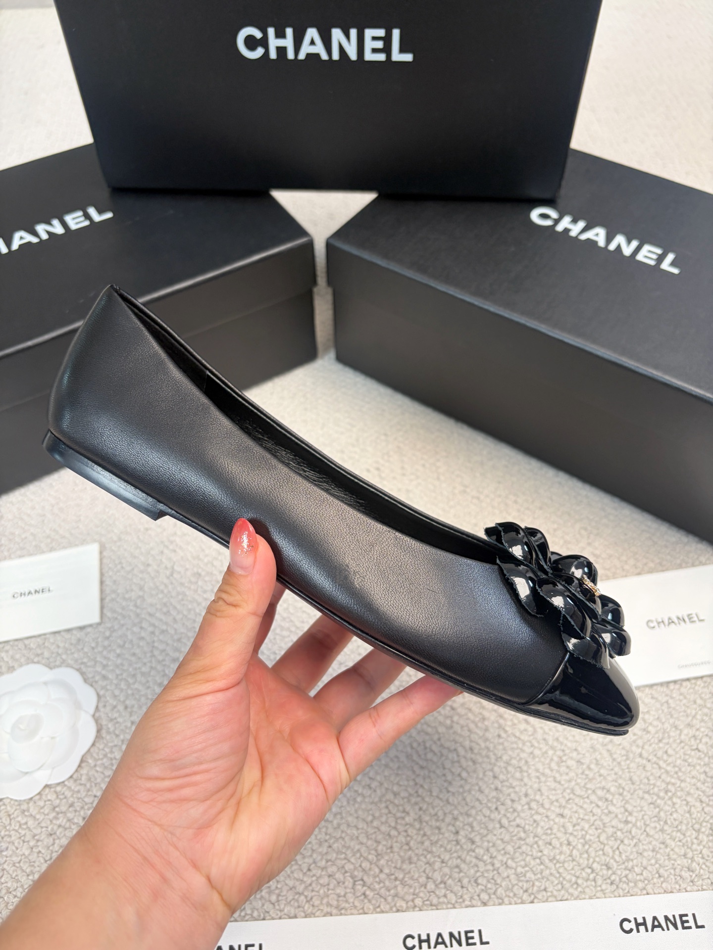 CHANEL Mary Jane Shoes Square Toe Camellia Flat Shoes