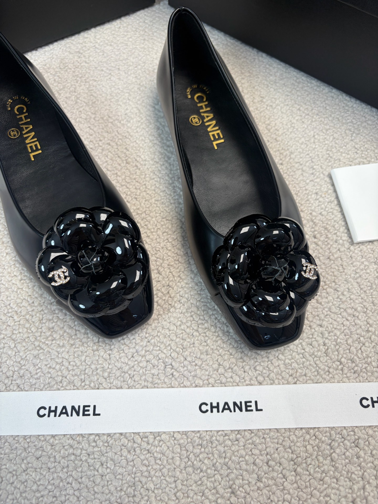 CHANEL Mary Jane Shoes Square Toe Camellia Flat Shoes