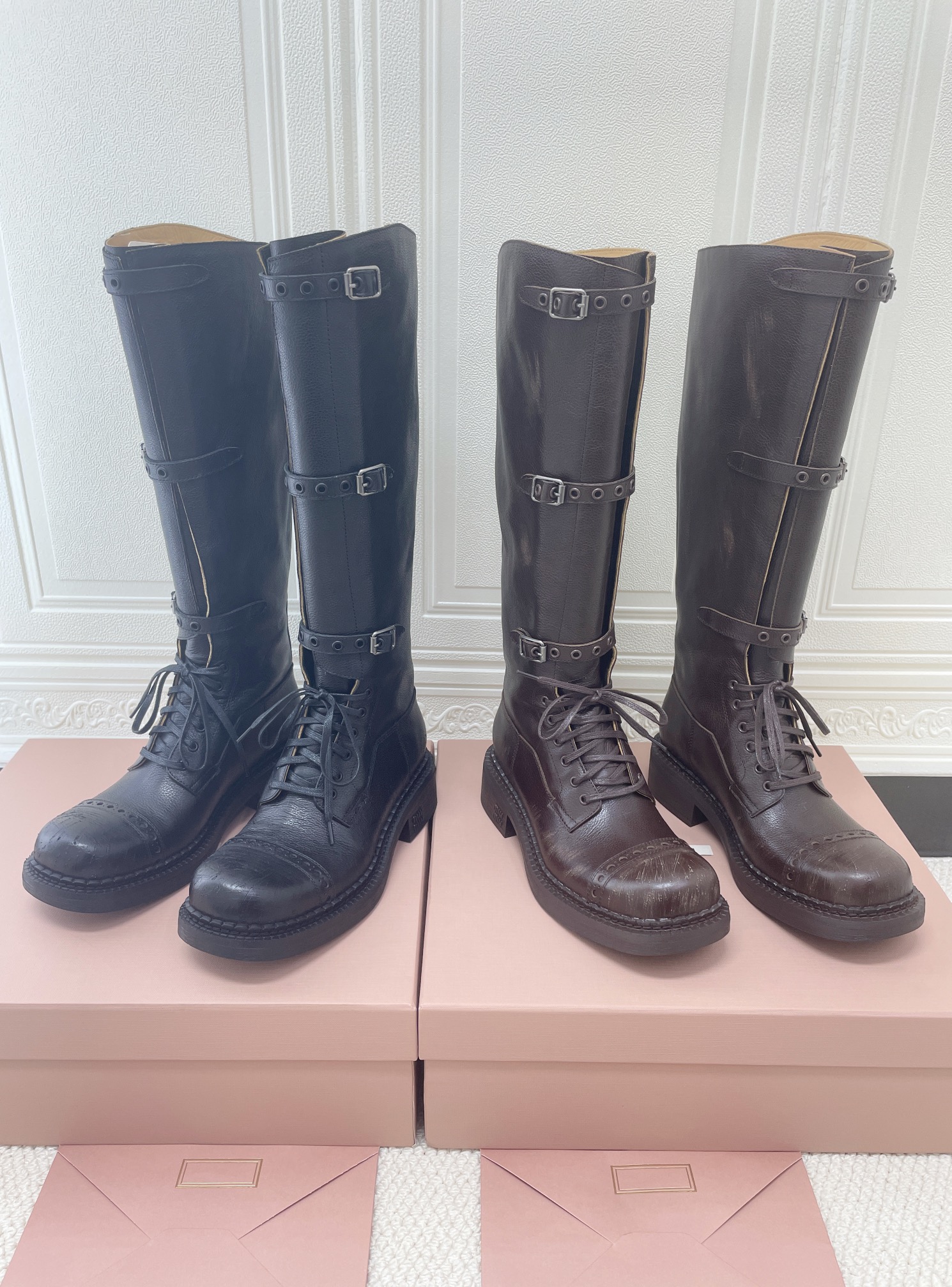 MiuMiu Autumn-Winter Runway Style Vintage Biker Boots