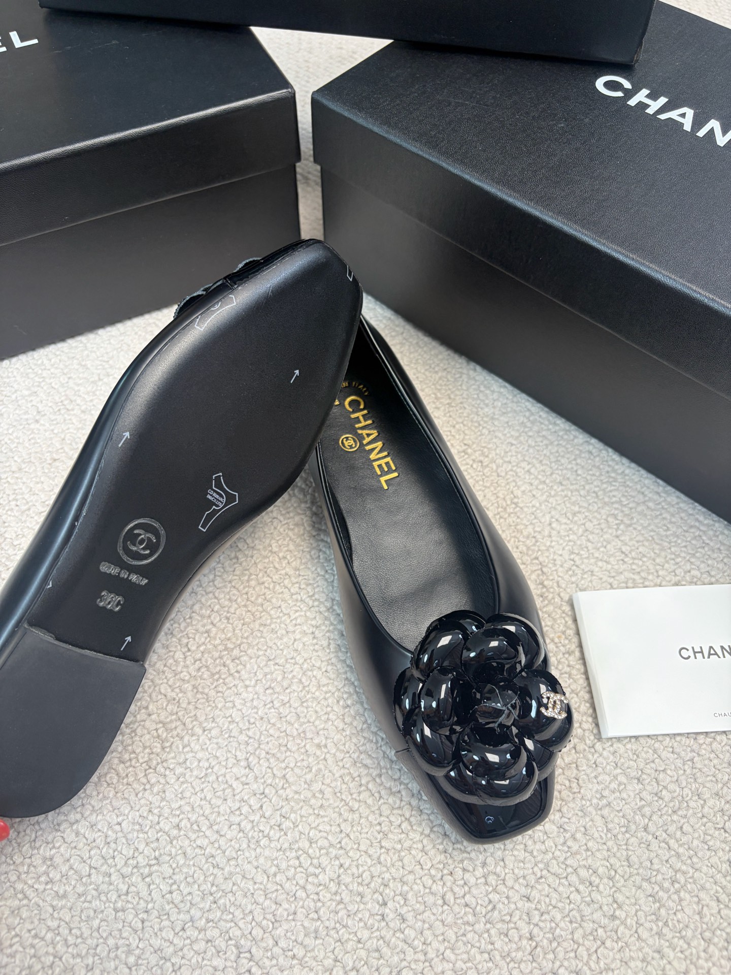 CHANEL Mary Jane Shoes Square Toe Camellia Flat Shoes