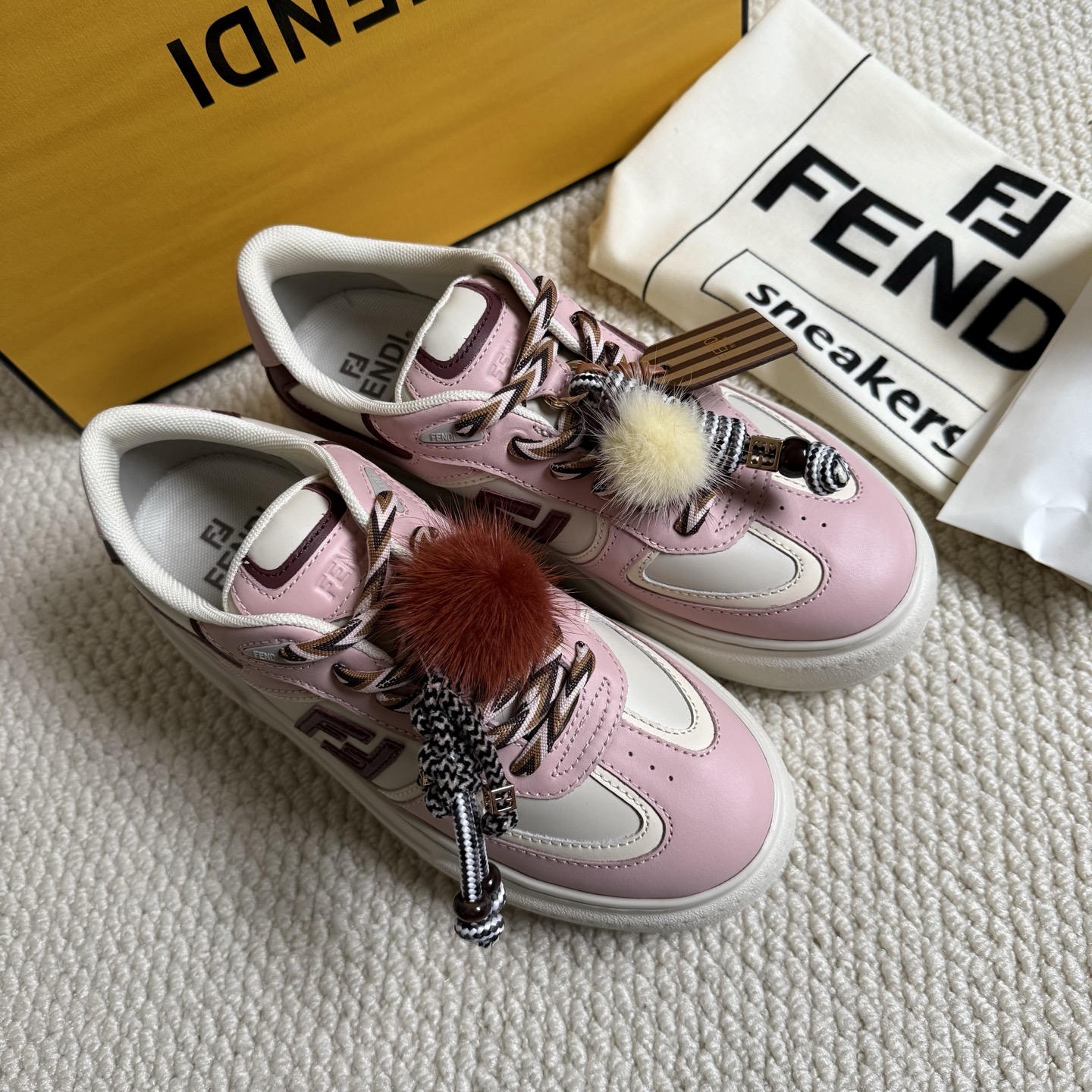Fendi Vintage Pendant Detail White Sneakers