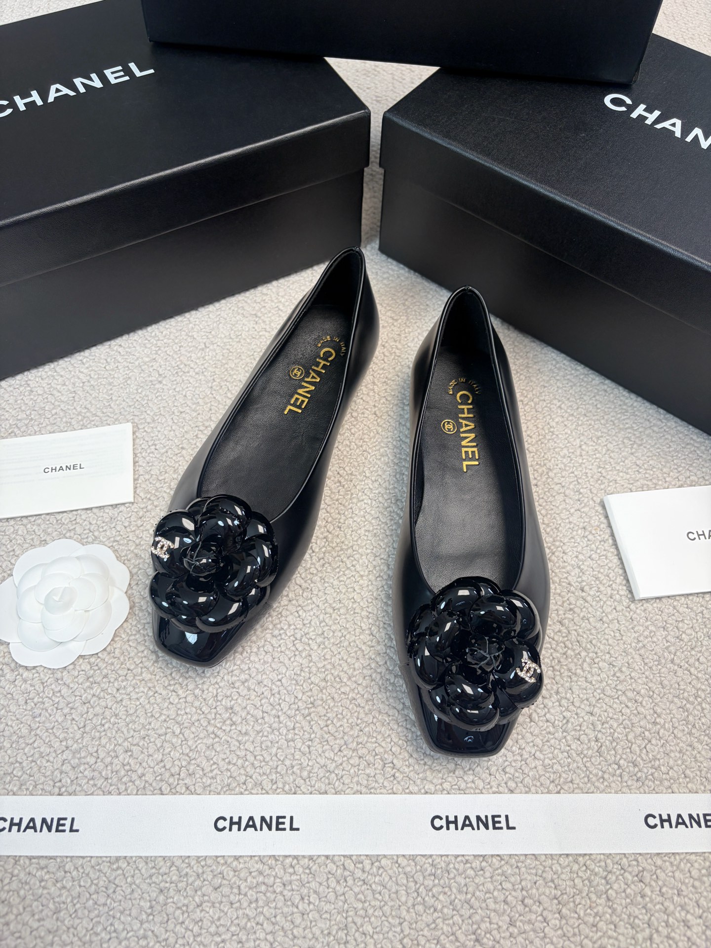 CHANEL Mary Jane Shoes Square Toe Camellia Flat Shoes