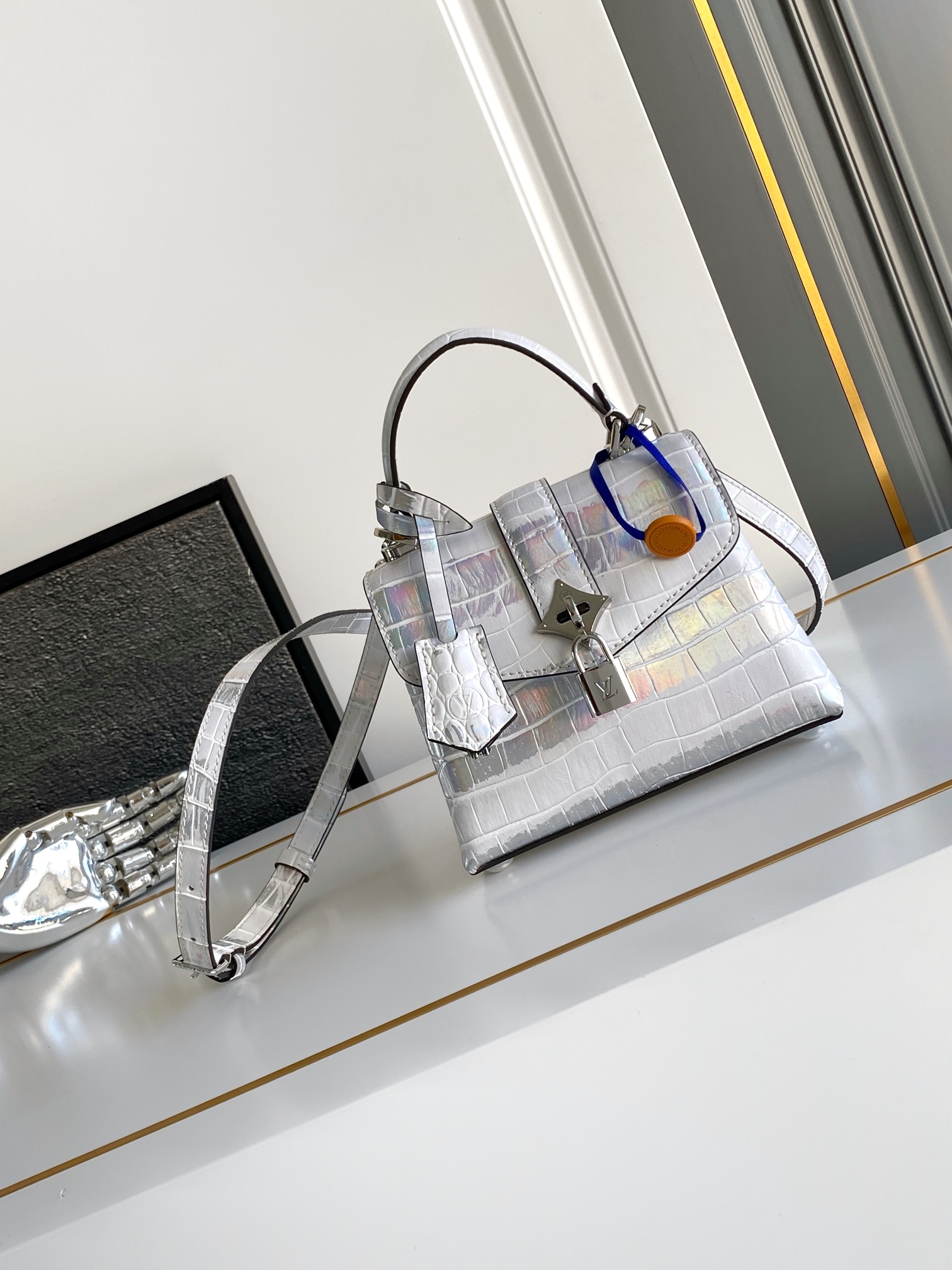 Louis Vuitton Silver-Gold Aurora Crocodile Skin Bag