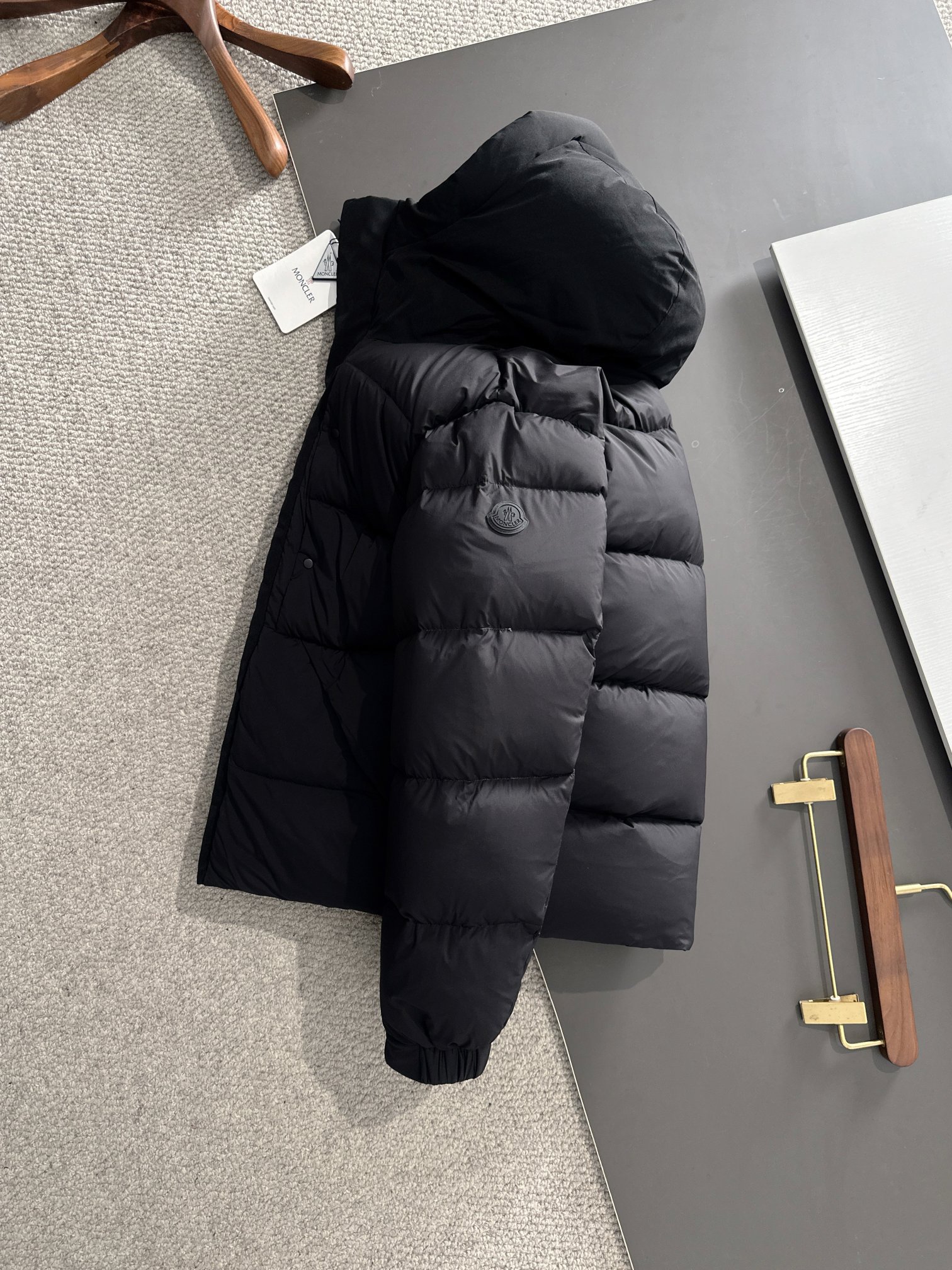 Moncler Classic Short Down Jacket with Triple-Color Webbing
