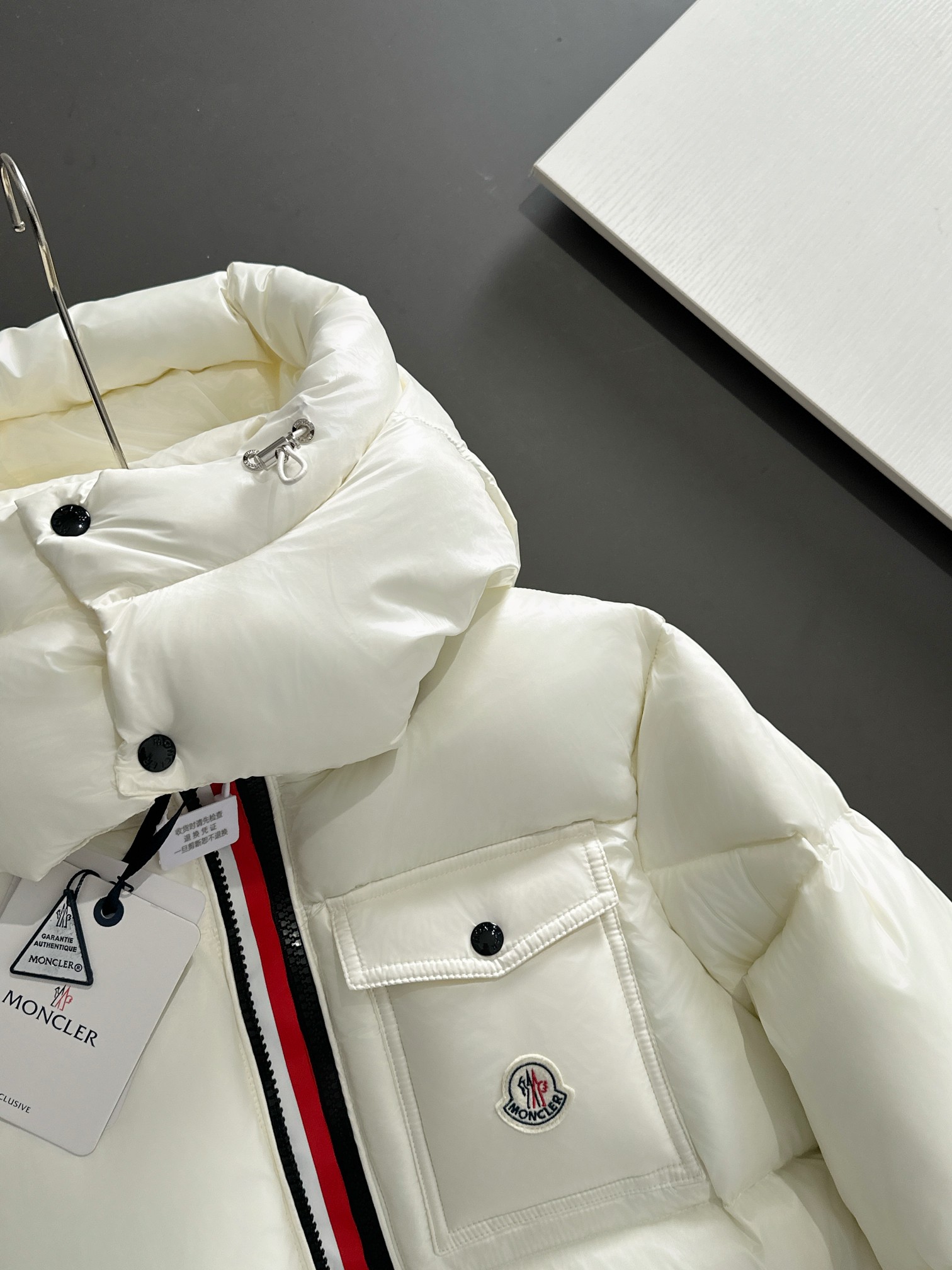 Moncler Classic Short Down Jacket with Triple-Color Webbing