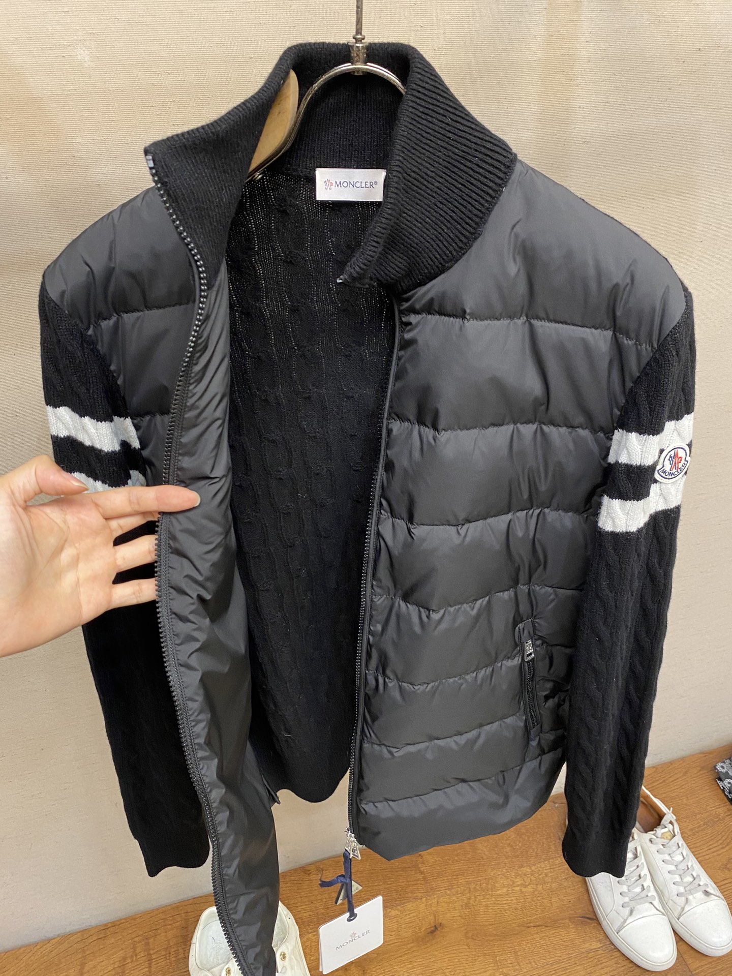 Moncler  Striped Panel Padded Wool-Knitted Down Coat (Couple Set)