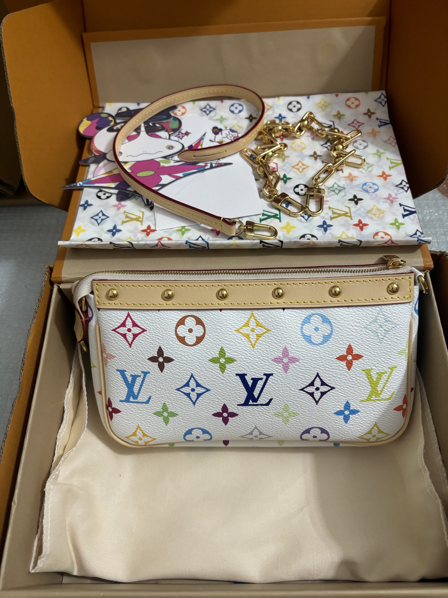 Louis Vuitton White and Colorful Pochette Accessoires Handbag