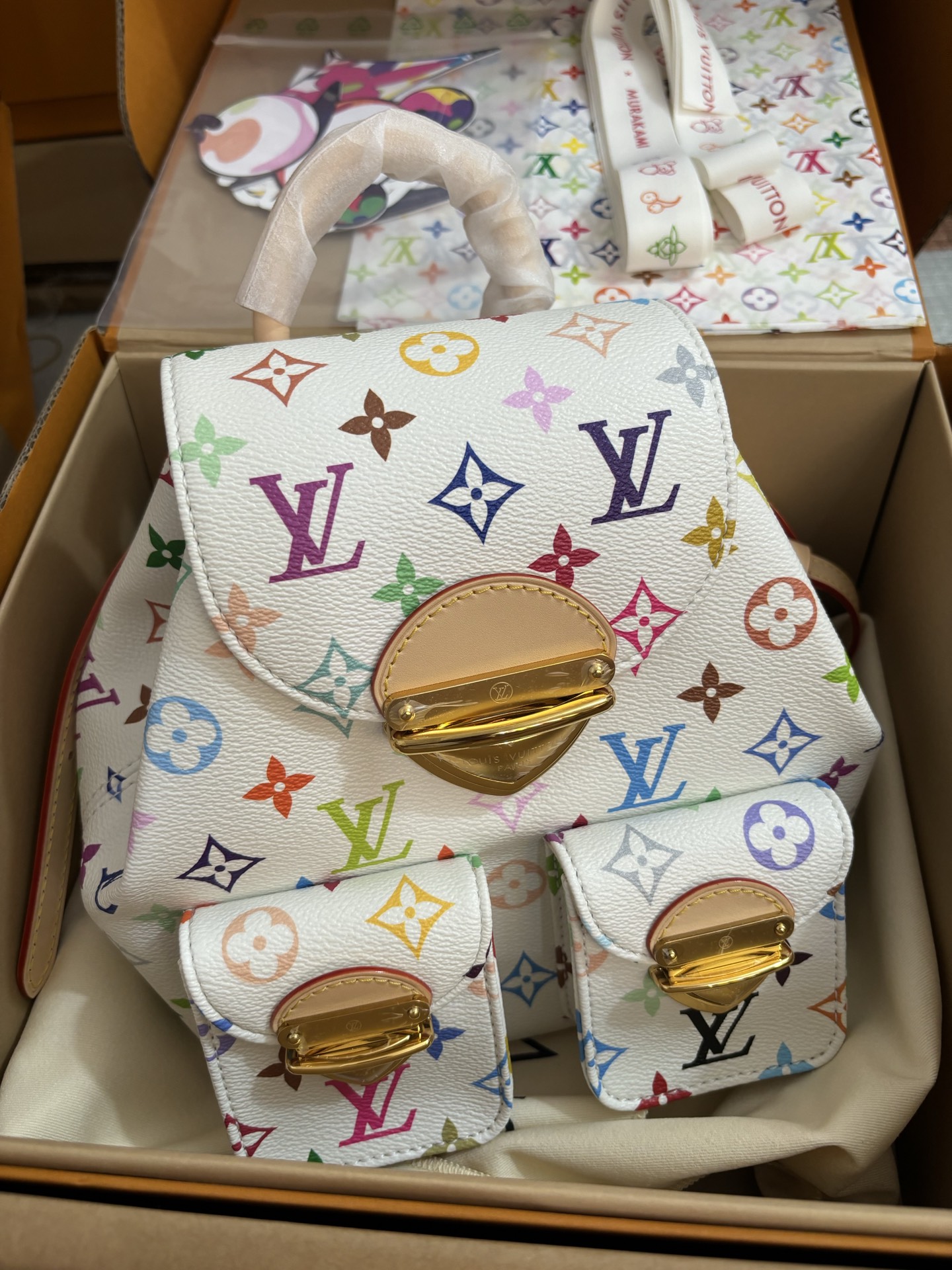 Louis Vuitton White and Colorful Venice Backpack