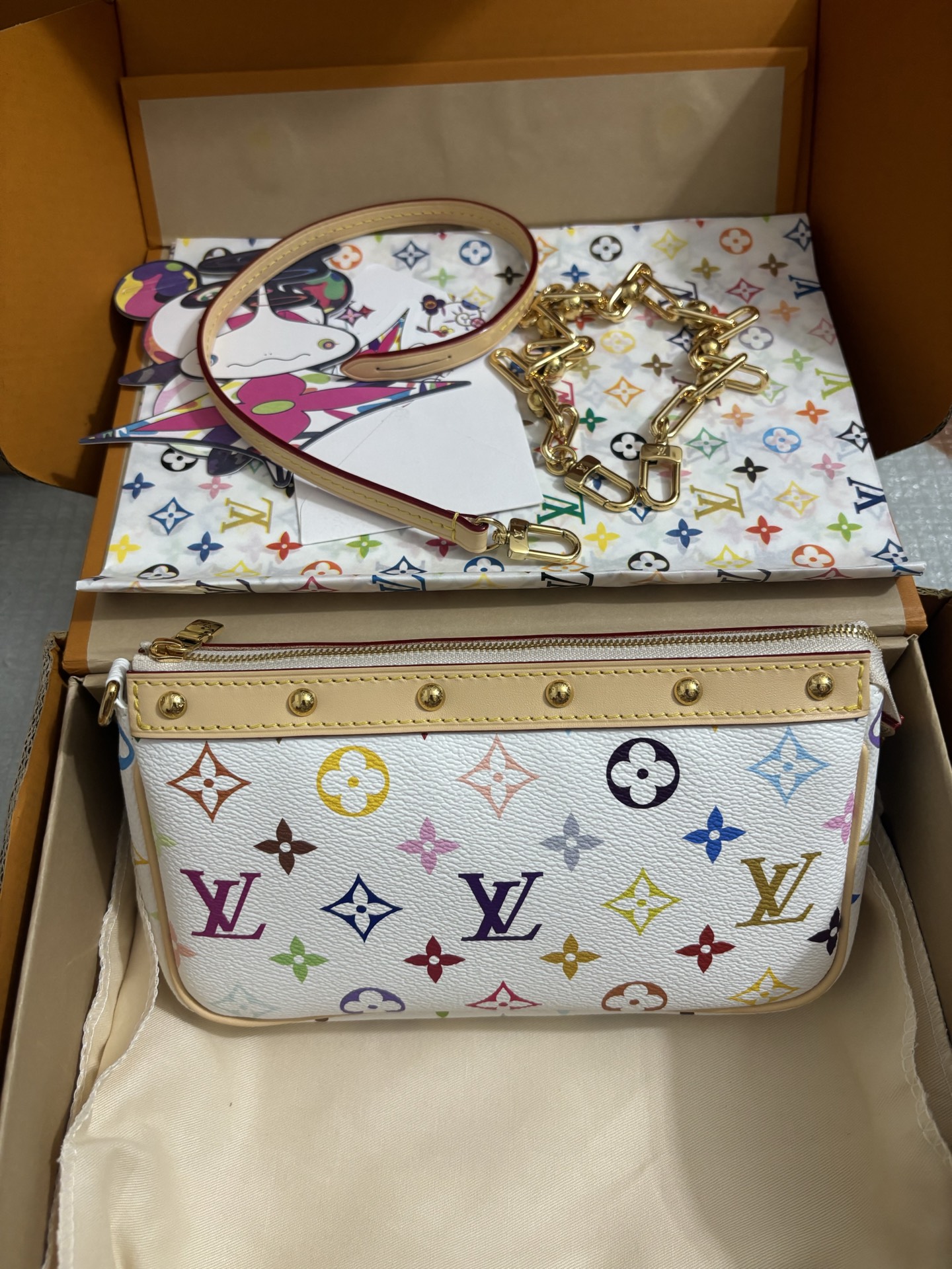Louis Vuitton White and Colorful Pochette Accessoires Handbag