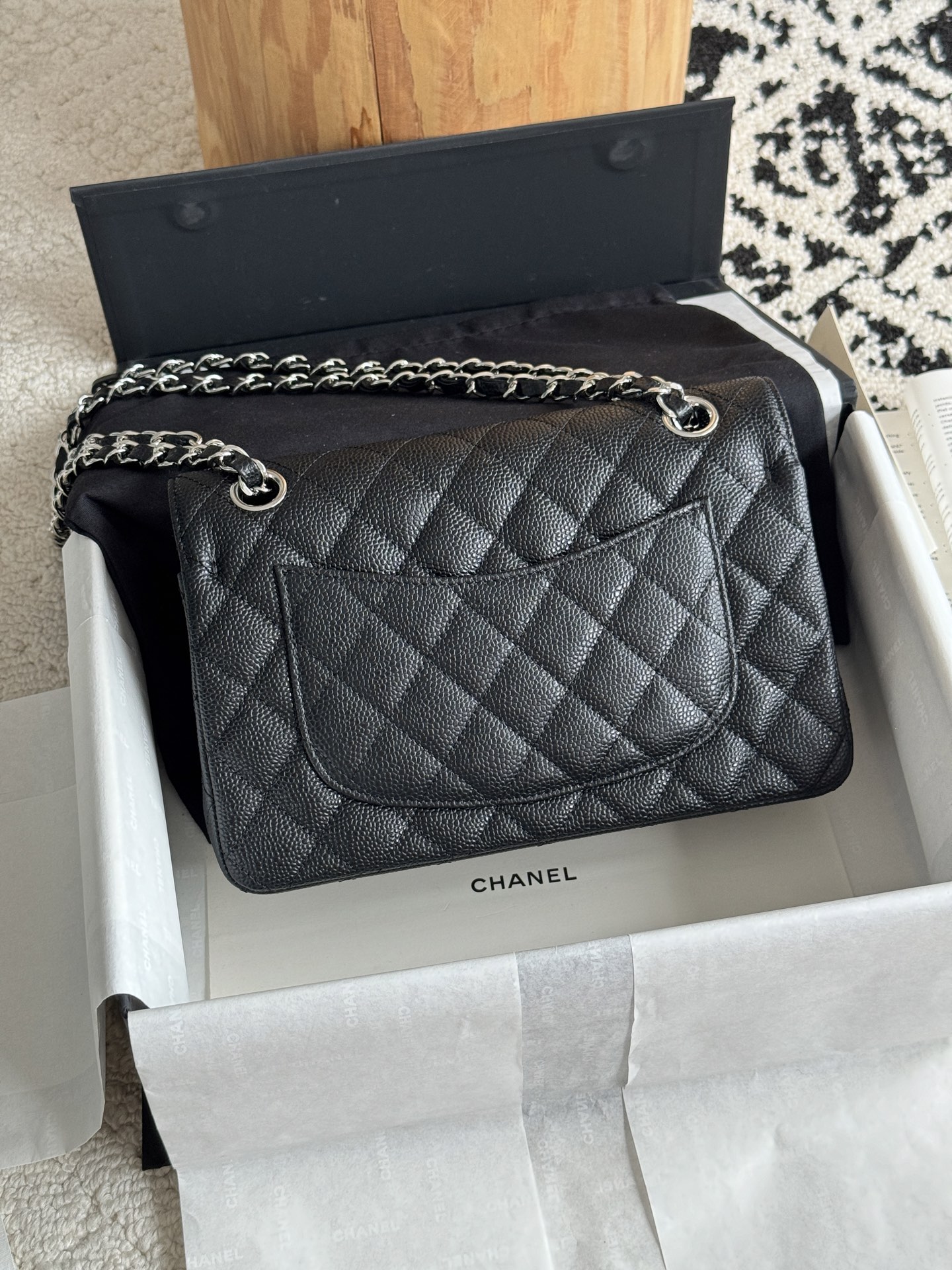 CHANEL CF series Lychee grain black gold black silver