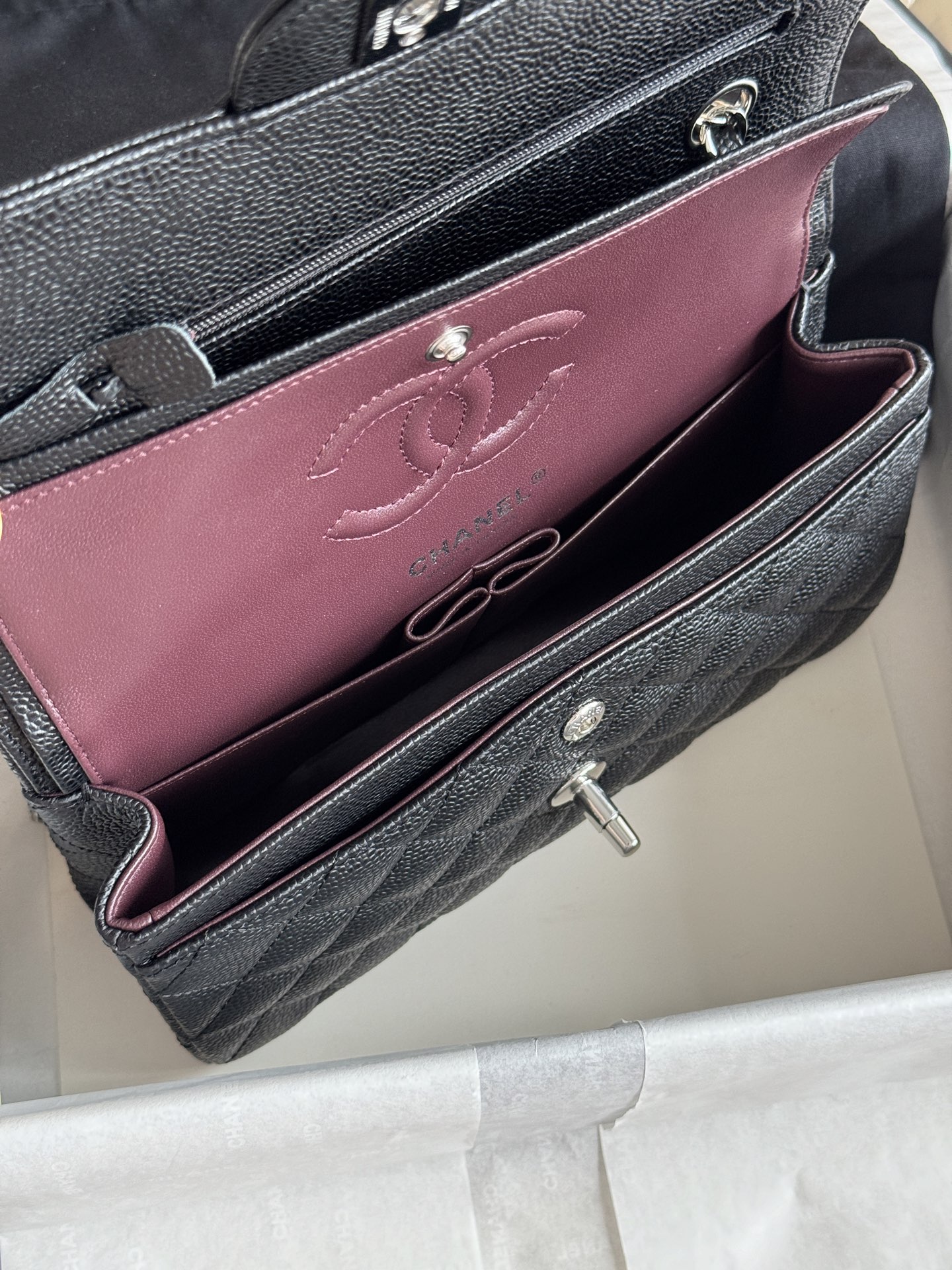 CHANEL CF series Lychee grain black gold black silver