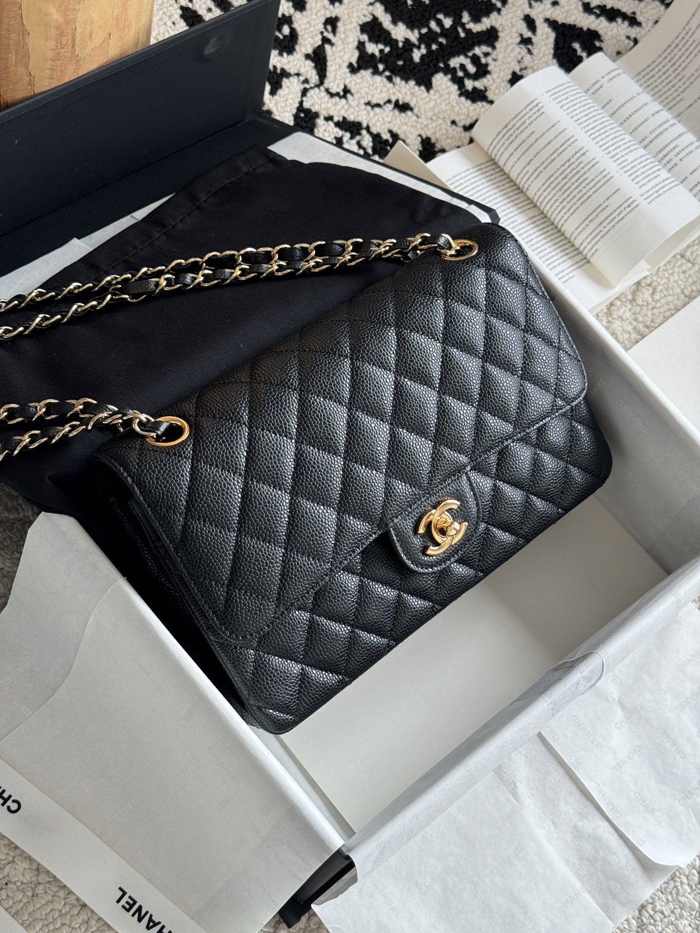 CHANEL CF series Lychee grain black gold black silver