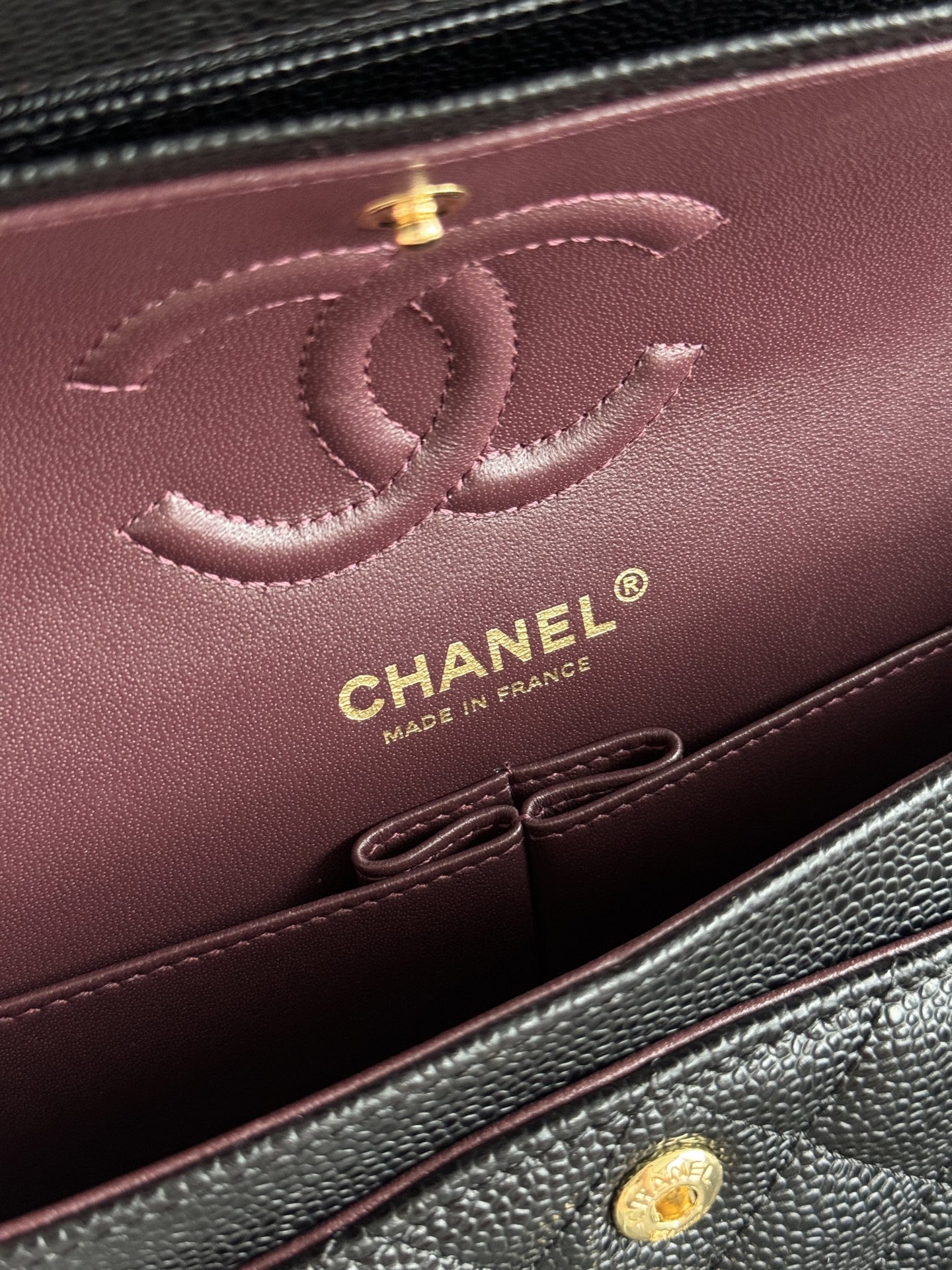 CHANEL CF series Lychee grain black gold black silver