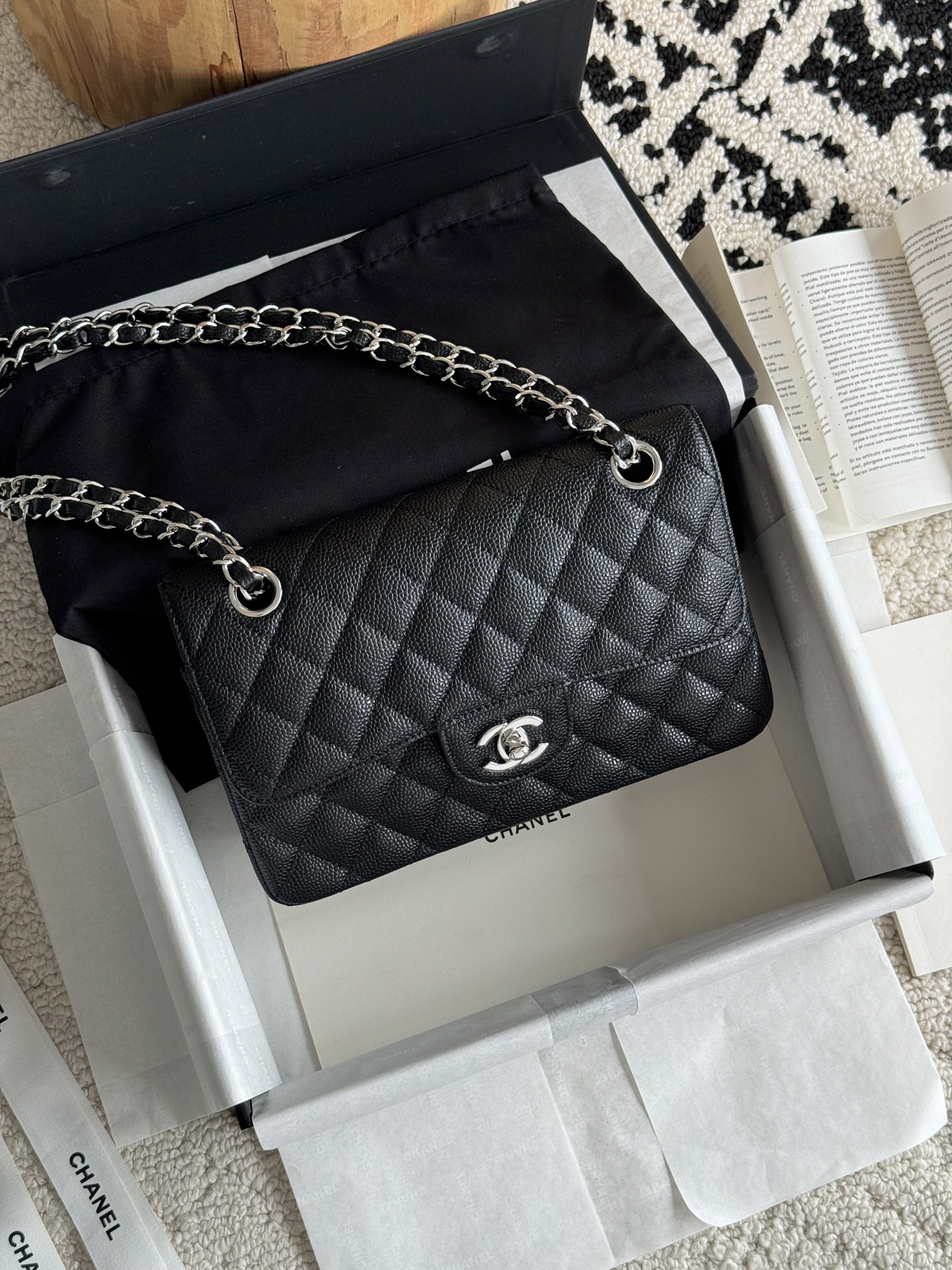 CHANEL CF series Lychee grain black gold black silver