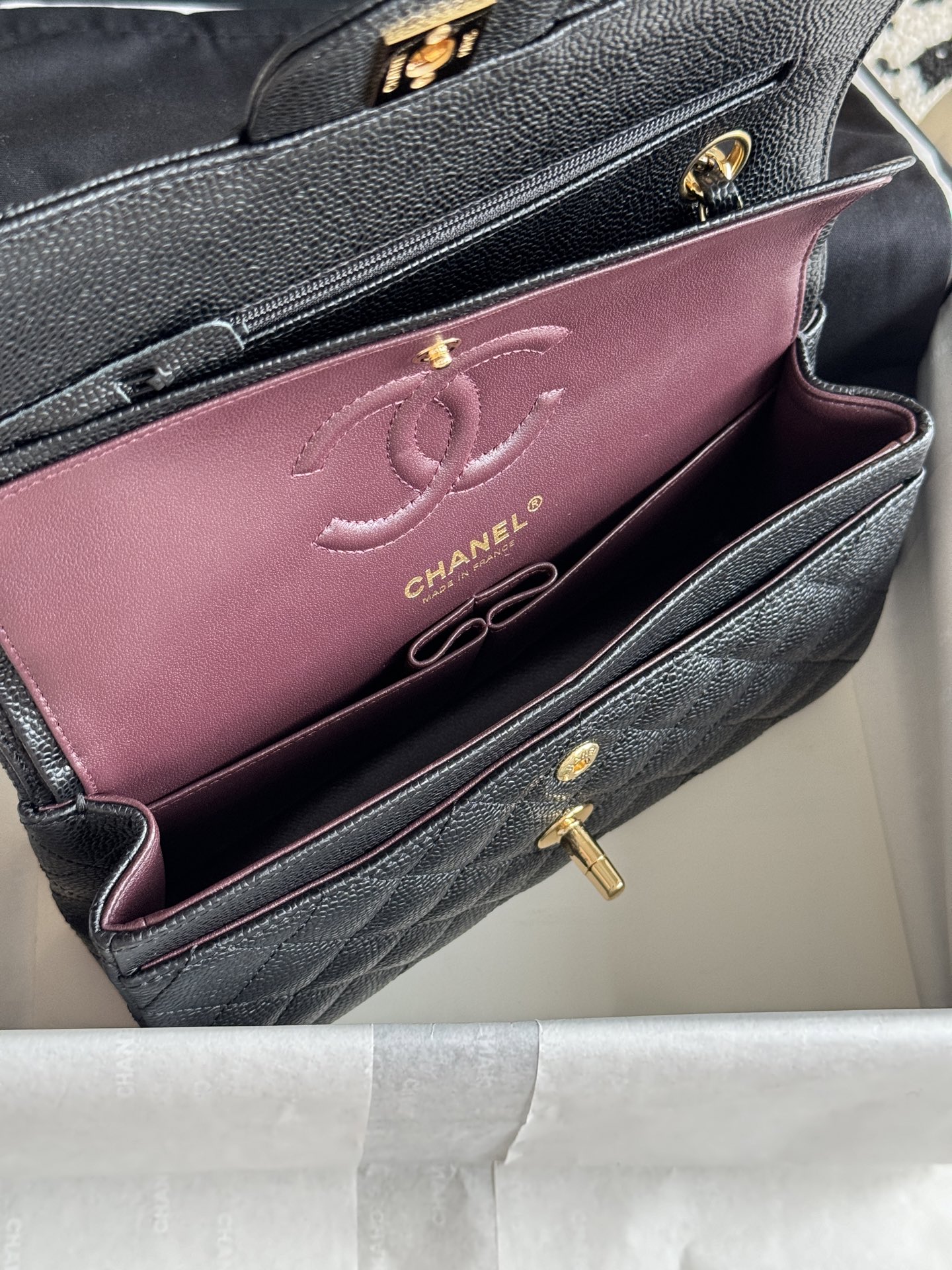 CHANEL CF series Lychee grain black gold black silver