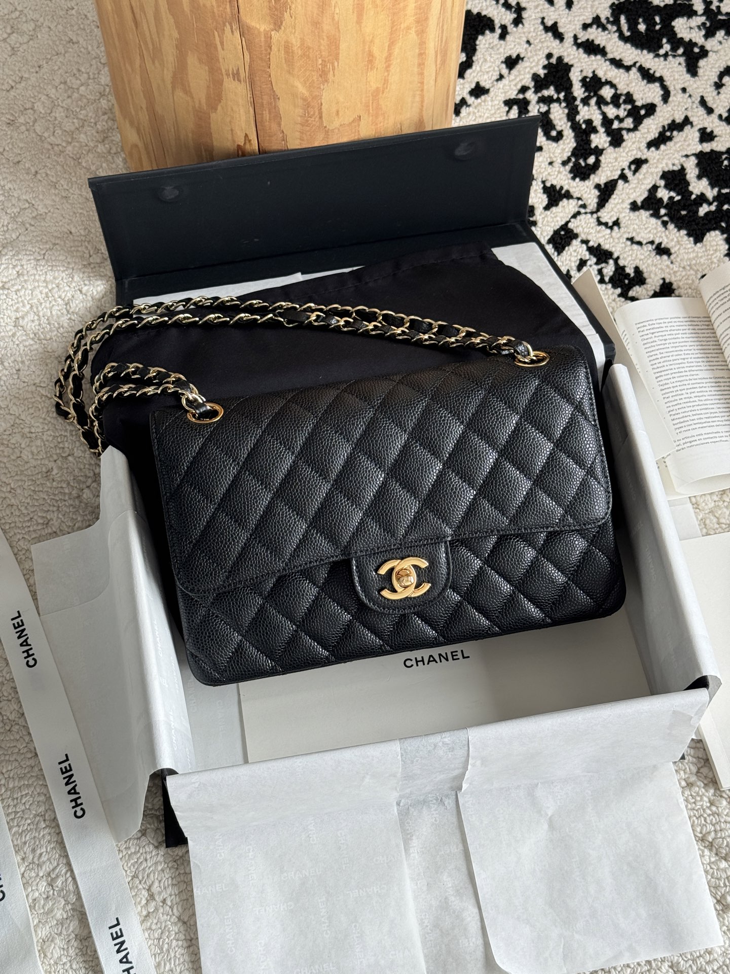 CHANEL CF series Lychee grain black gold black silver