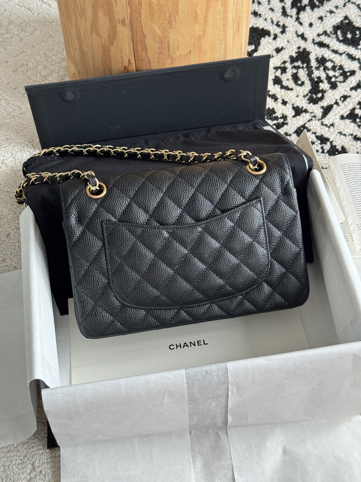 CHANEL CF series Lychee grain black gold black silver